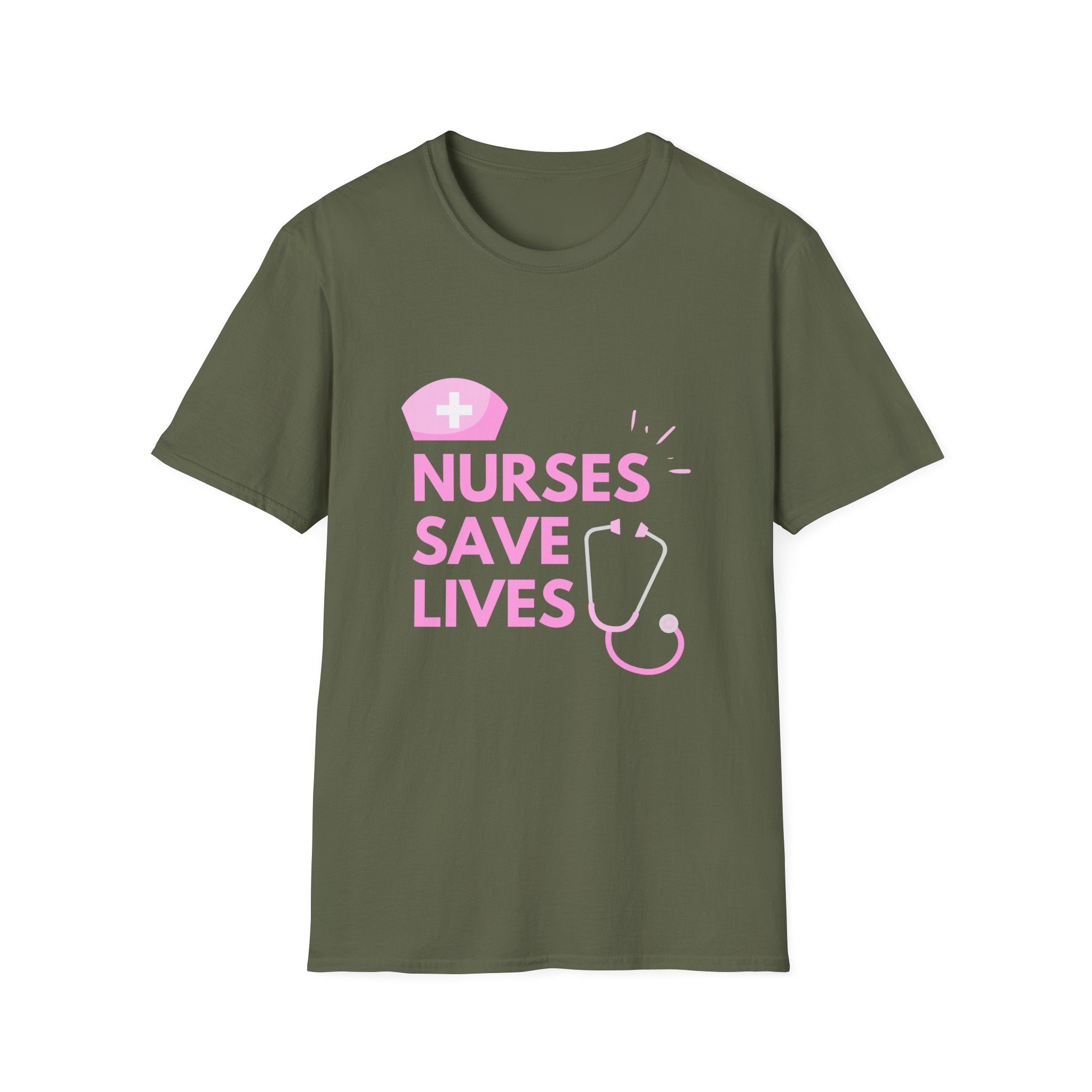 Nurses Save Lives T-Shirt — Pink Nurse Hat & Stethoscope Tee