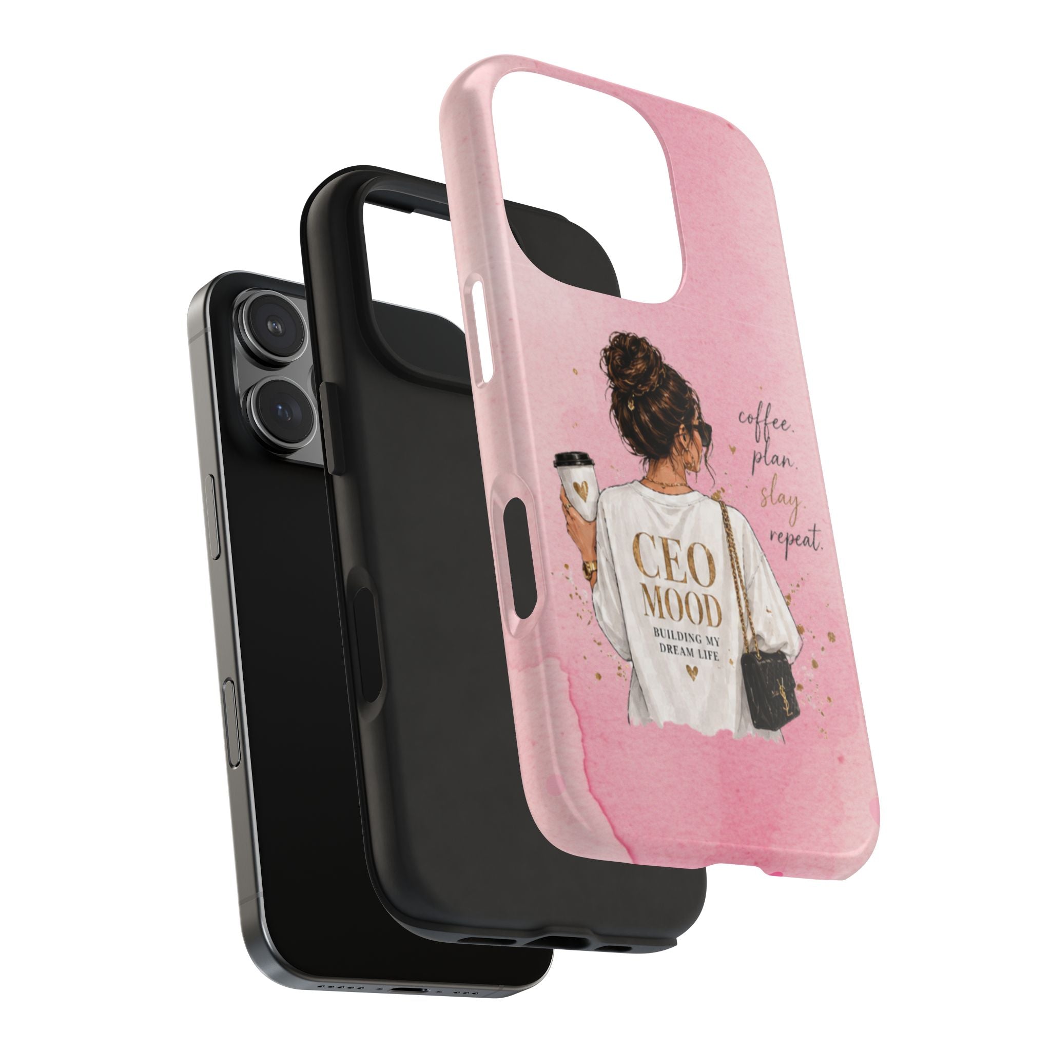 CEO Mood Tough Phone Case — "Coffee, Plan, Slay, Repeat" Pink Protective Cover