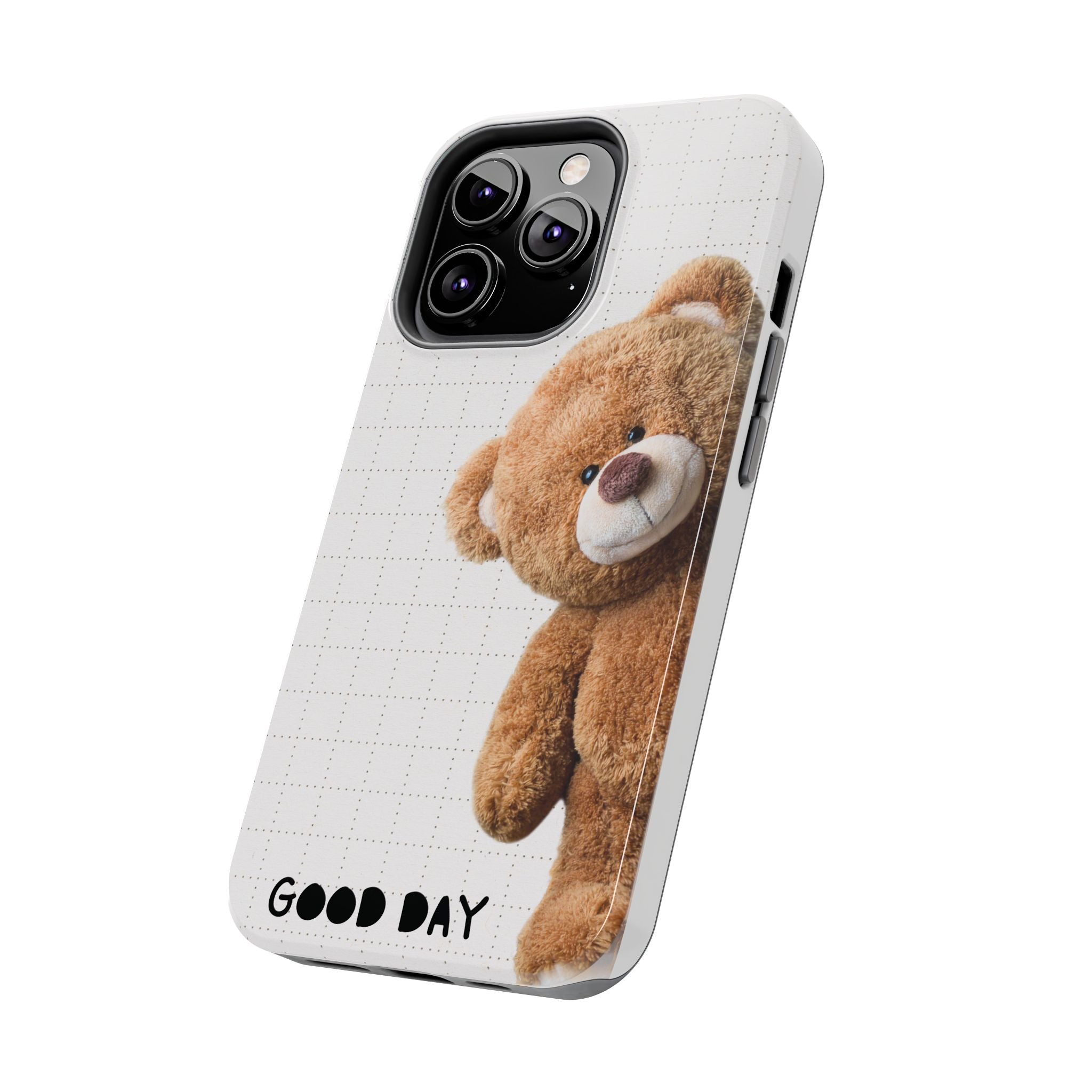Teddy Bear Tough Phone Case — Cute Plush Peeking Design, Protective Shockproof Cover
