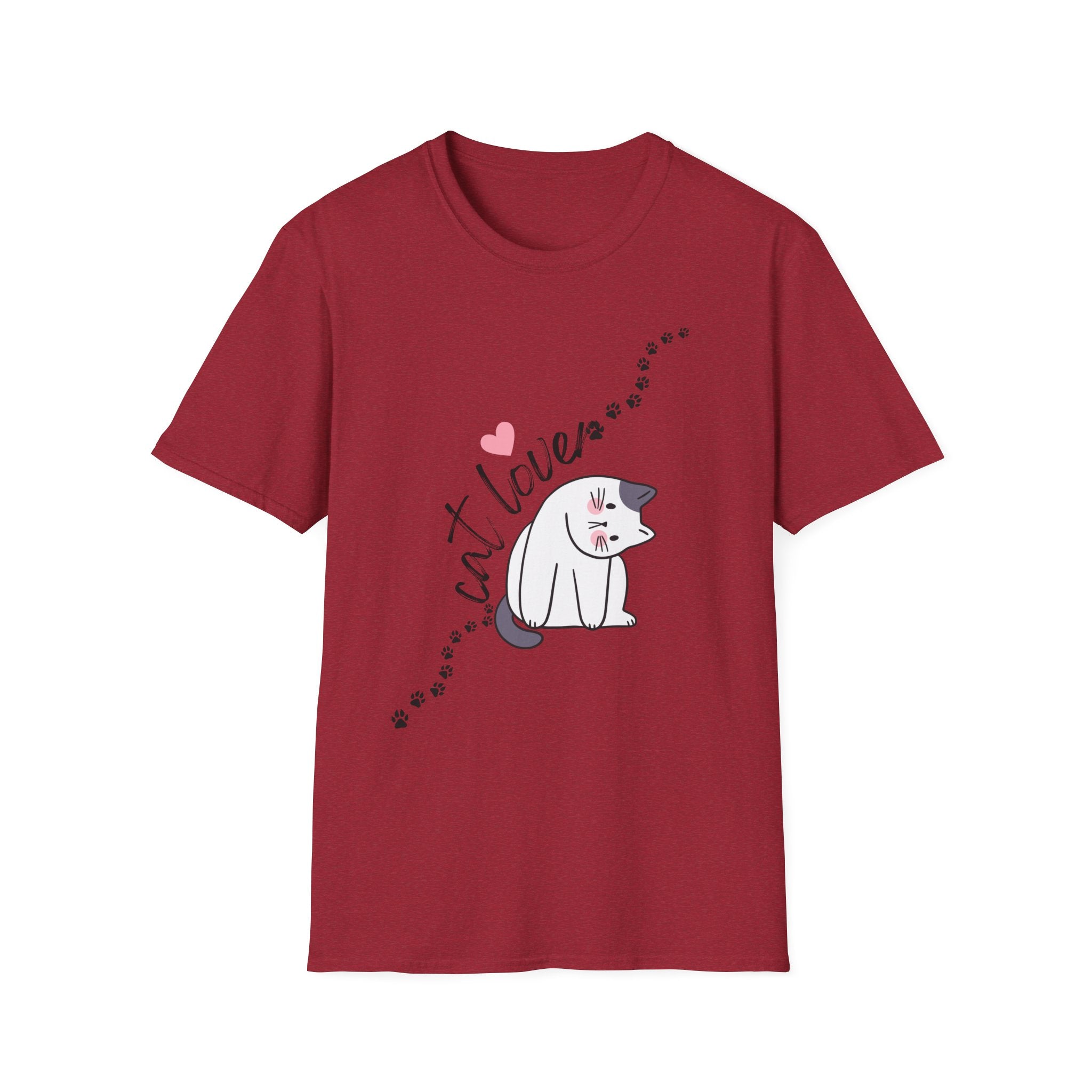 Cat Lover T-Shirt – Cute Heart & Pawprint Kitten Graphic