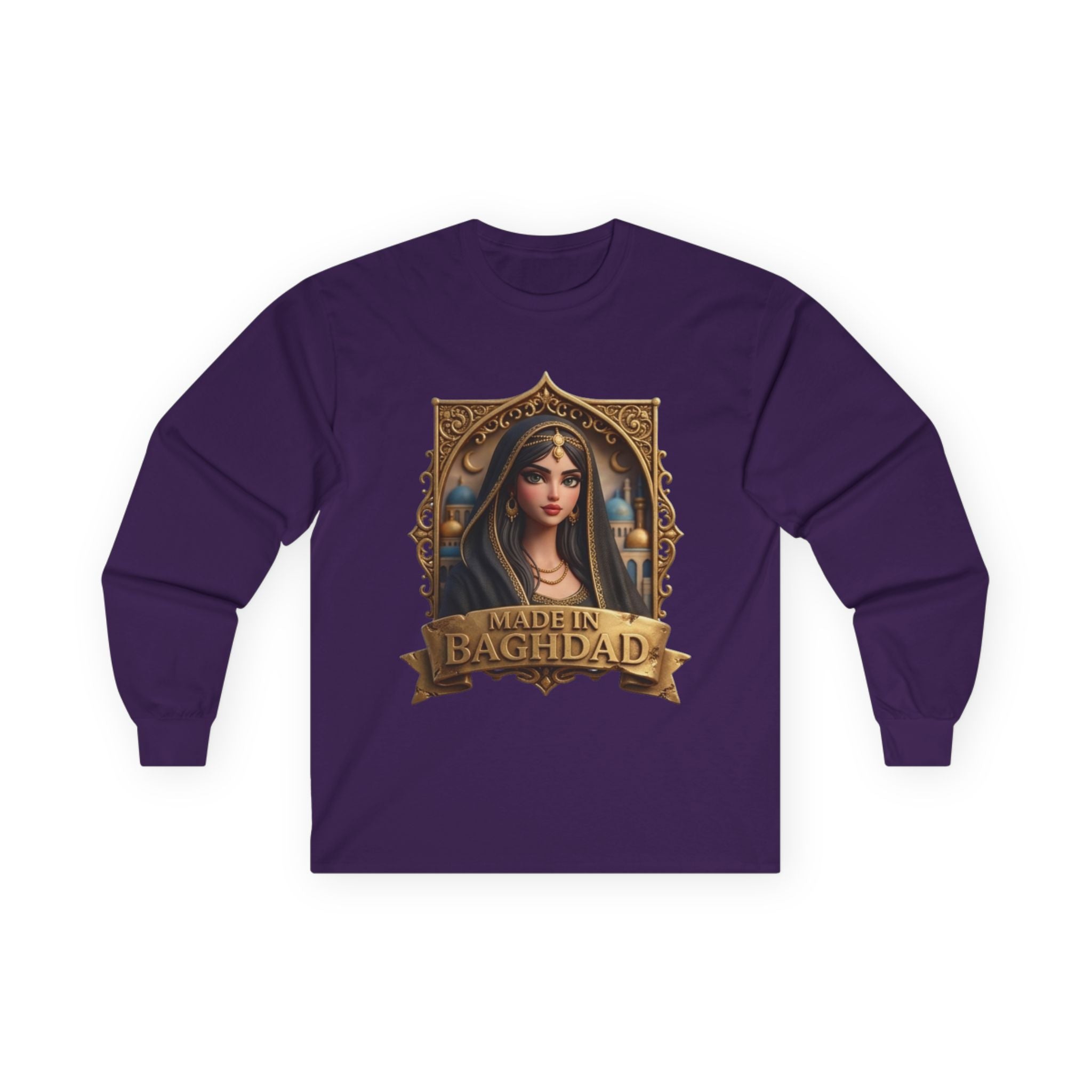 Baghdad Maiden Long Sleeve Tee — Vintage Middle Eastern Portrait Graphic