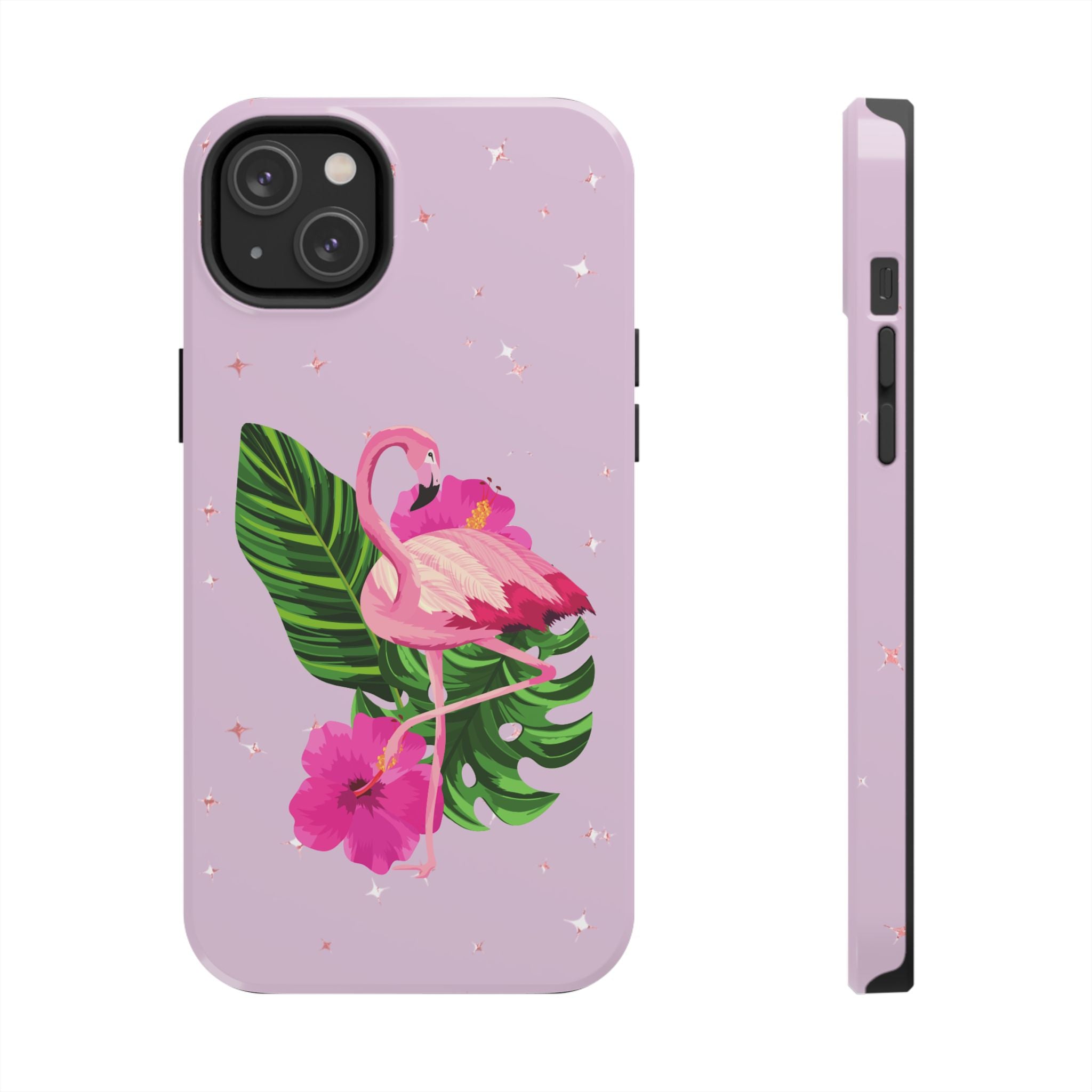 Flamingo Tropical Tough Phone Case — Pink Hibiscus & Palm Leaves