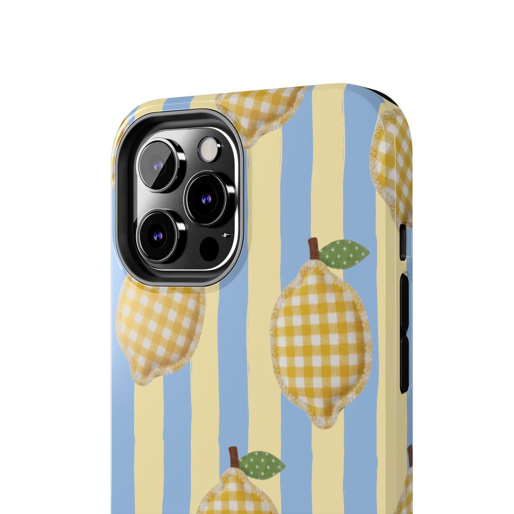 Tough Phone Case — Blue & Yellow Gingham Lemon Design