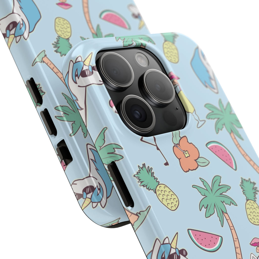 Tropical Summer Tough Phone Case — Pineapple, Flamingo & Palm Pattern