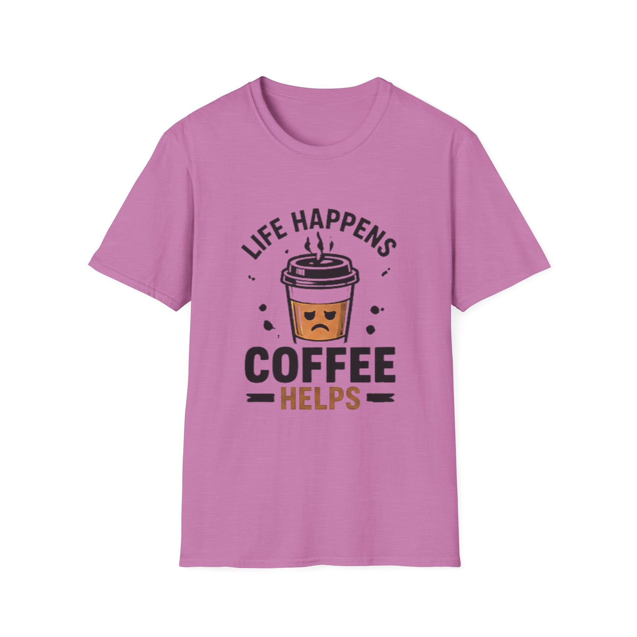 Coffee Helps unisex T-Shirt — "Life Happens" Cute Coffee Cup Graphic Tee