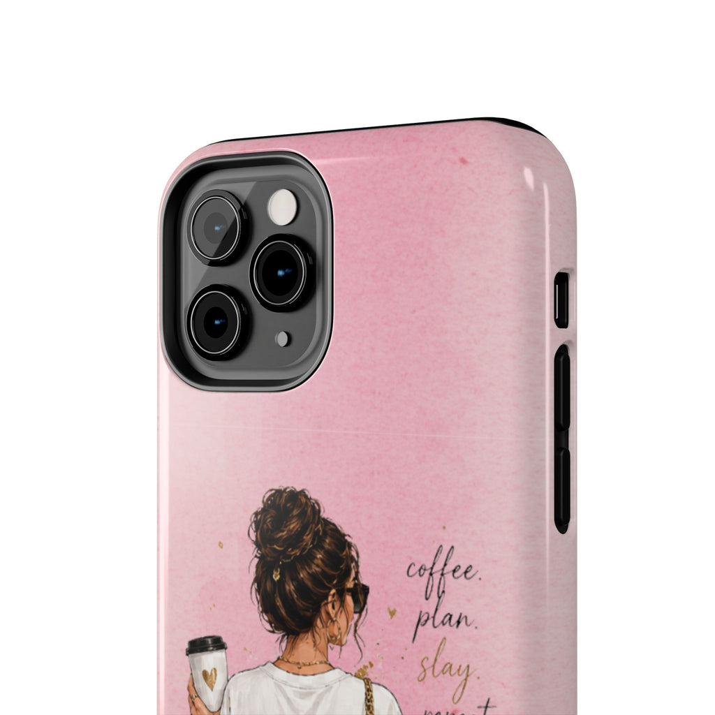 CEO Mood Tough Phone Case — "Coffee, Plan, Slay, Repeat" Pink Protective Cover