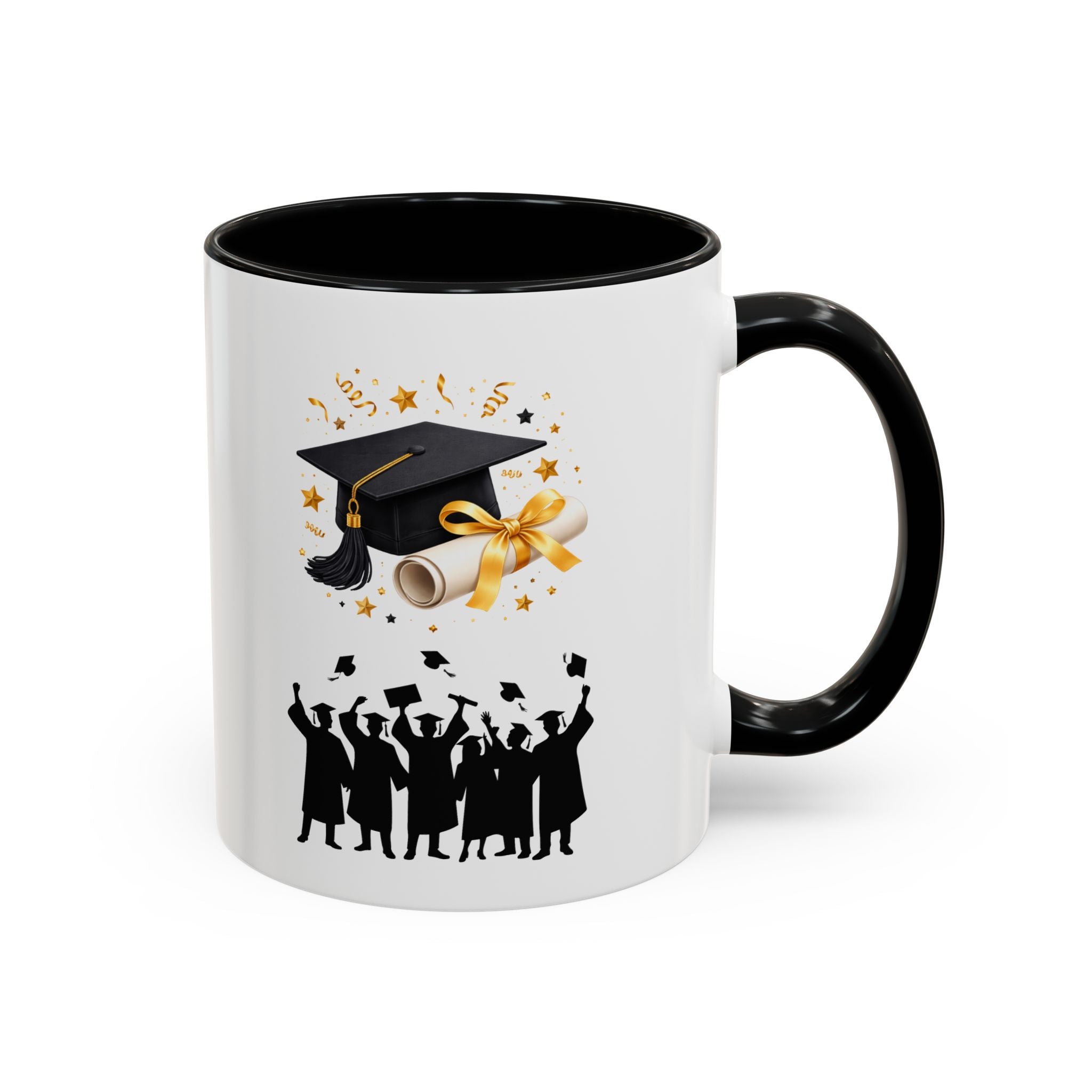 Graduation Celebration Coffee Mug — Cap, Diploma & Tossed Caps Design