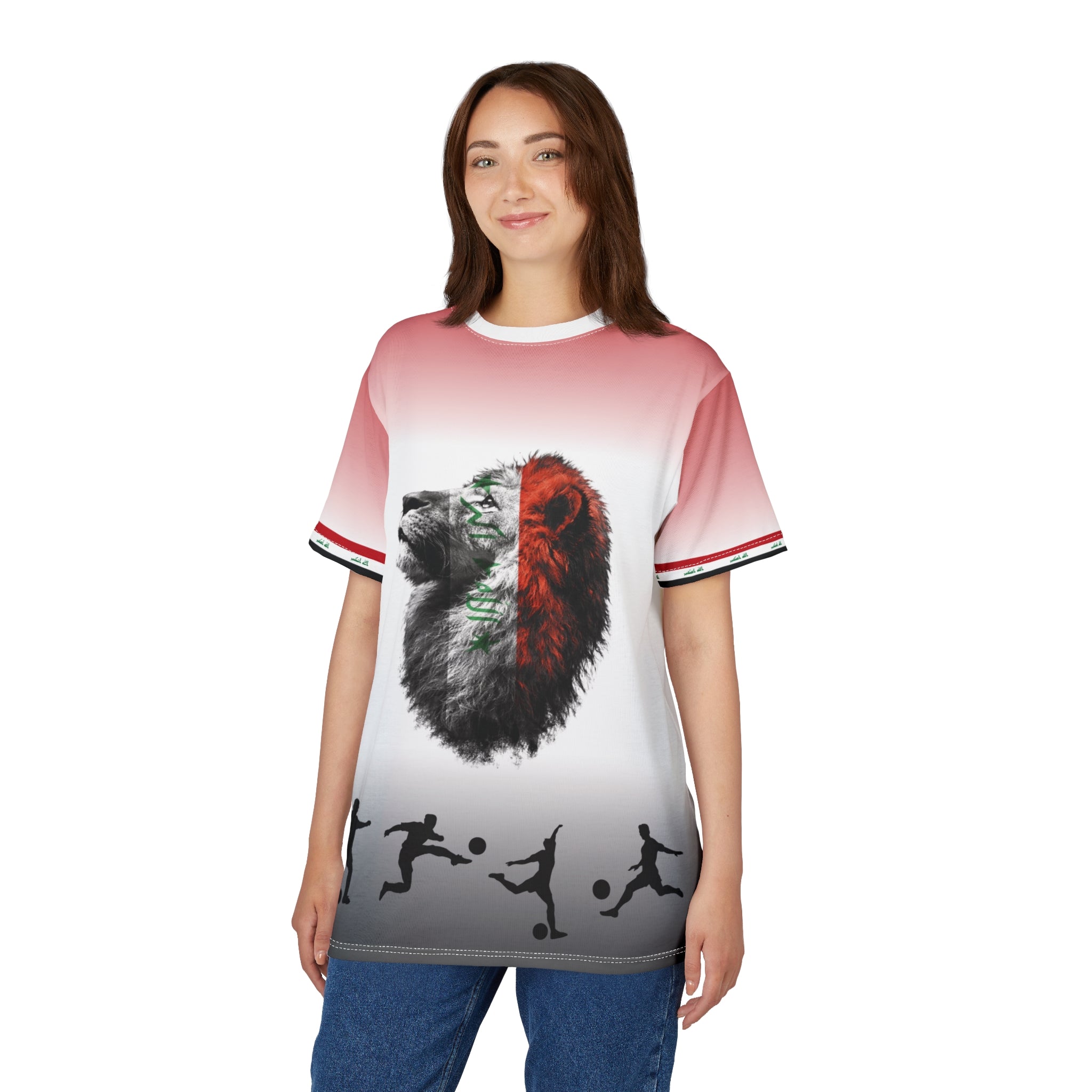 Iraq Lion Head Soccer Tee — Patriotic Football Graphic T-Shirt