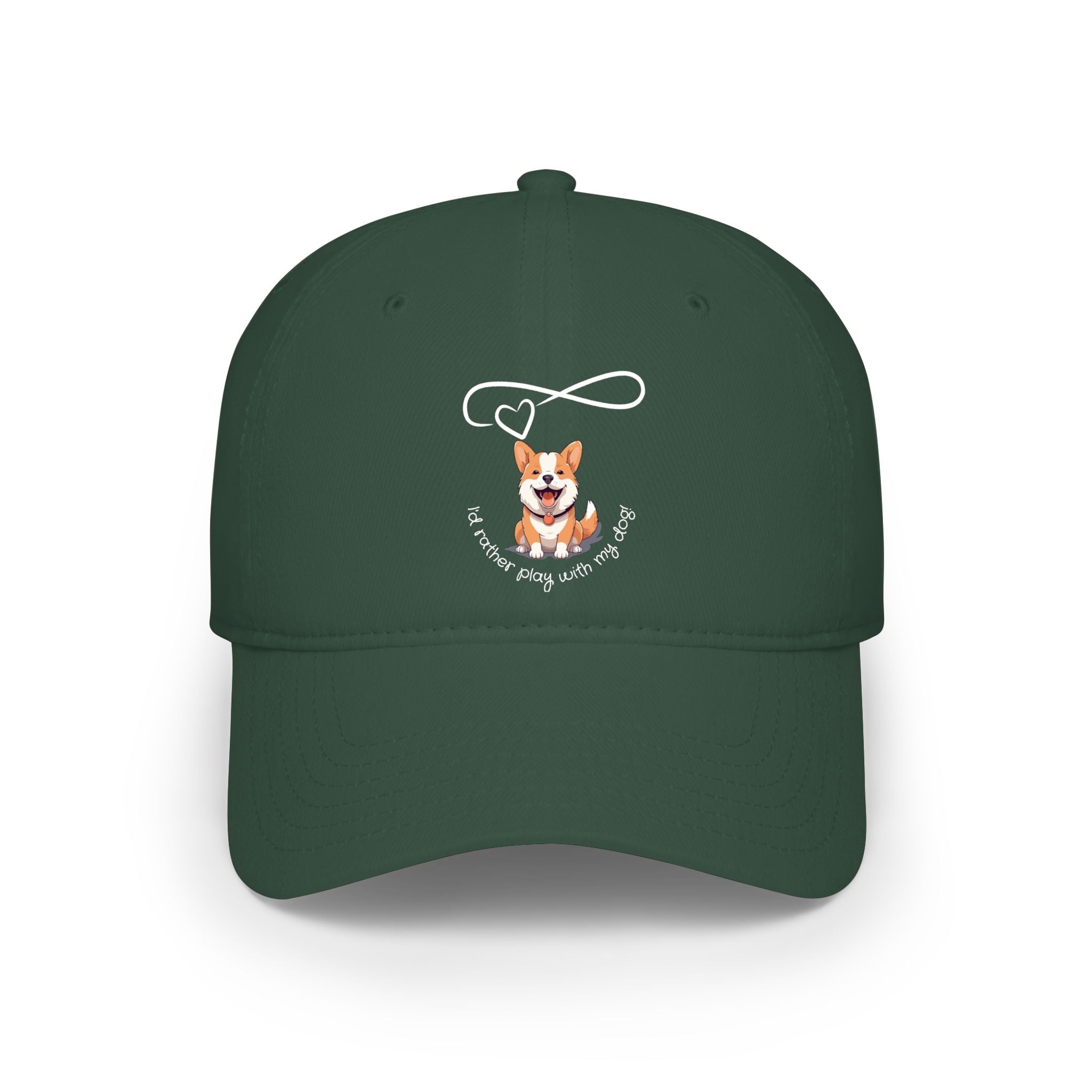 Corgi Pawprints Low Profile Baseball Cap — "My Rescue Dog Has My Heart" Red Cap