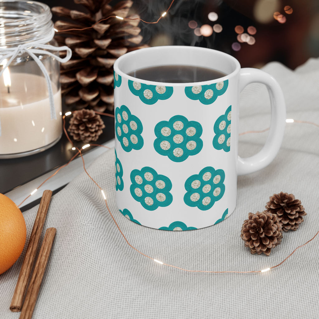 Teal Floral Pattern Ceramic Mug (11oz, 15oz)