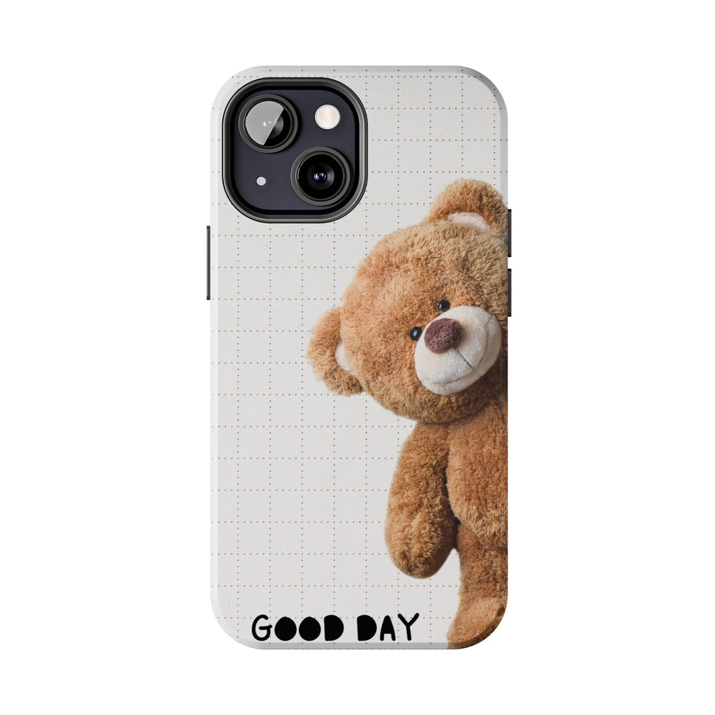 Teddy Bear Tough Phone Case — Cute Plush Peeking Design, Protective Shockproof Cover