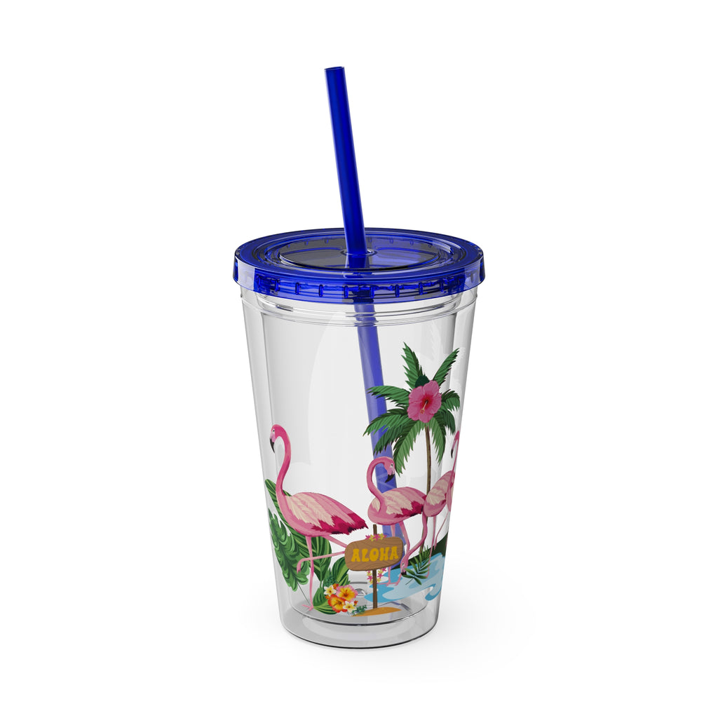 Flamingo Palm Tumbler — 16oz Sunsplash Straw Cup