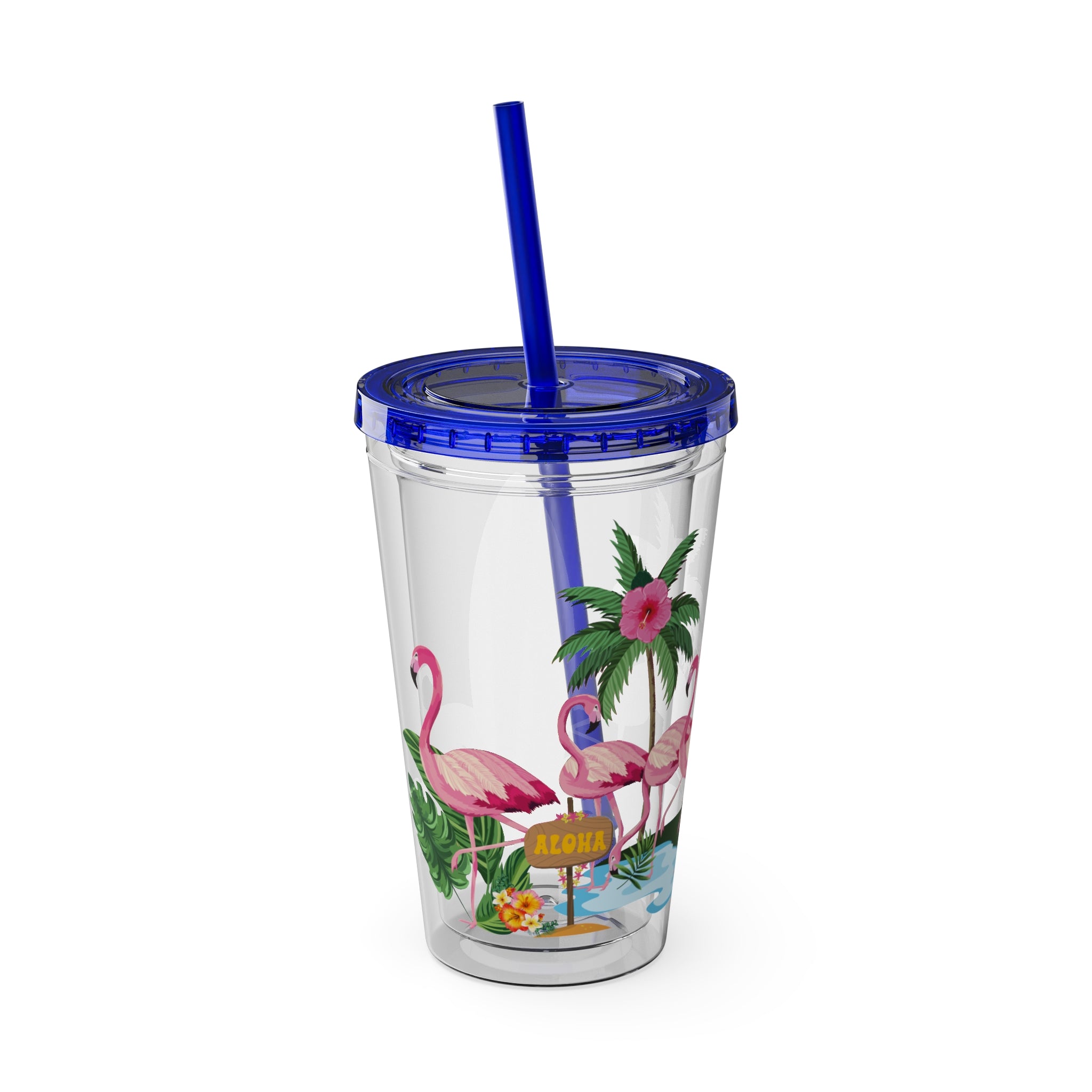 Flamingo Palm Tumbler — 16oz Sunsplash Straw Cup