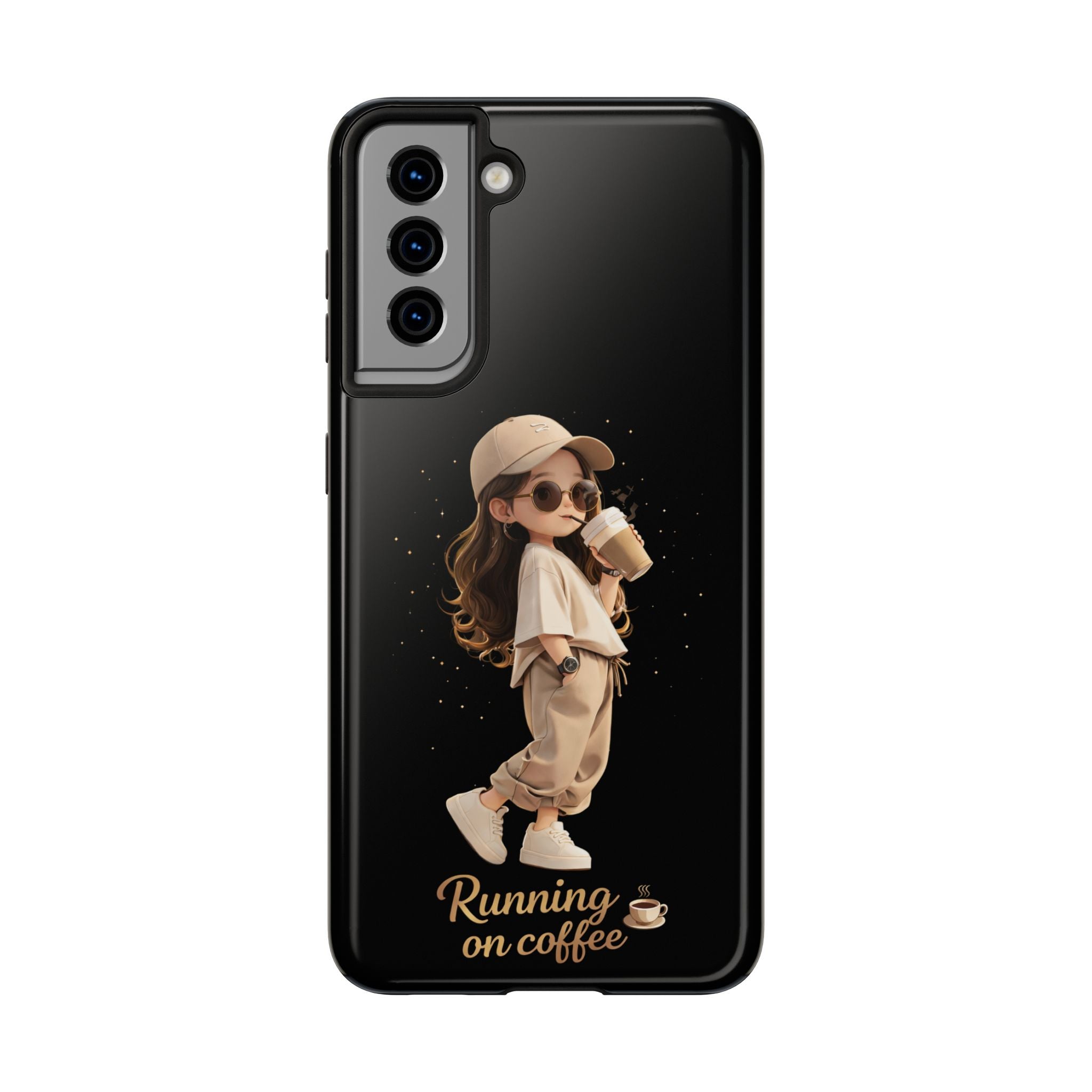 Phone Case — 'Running on Coffee' Cute Coffee Girl Protective Case