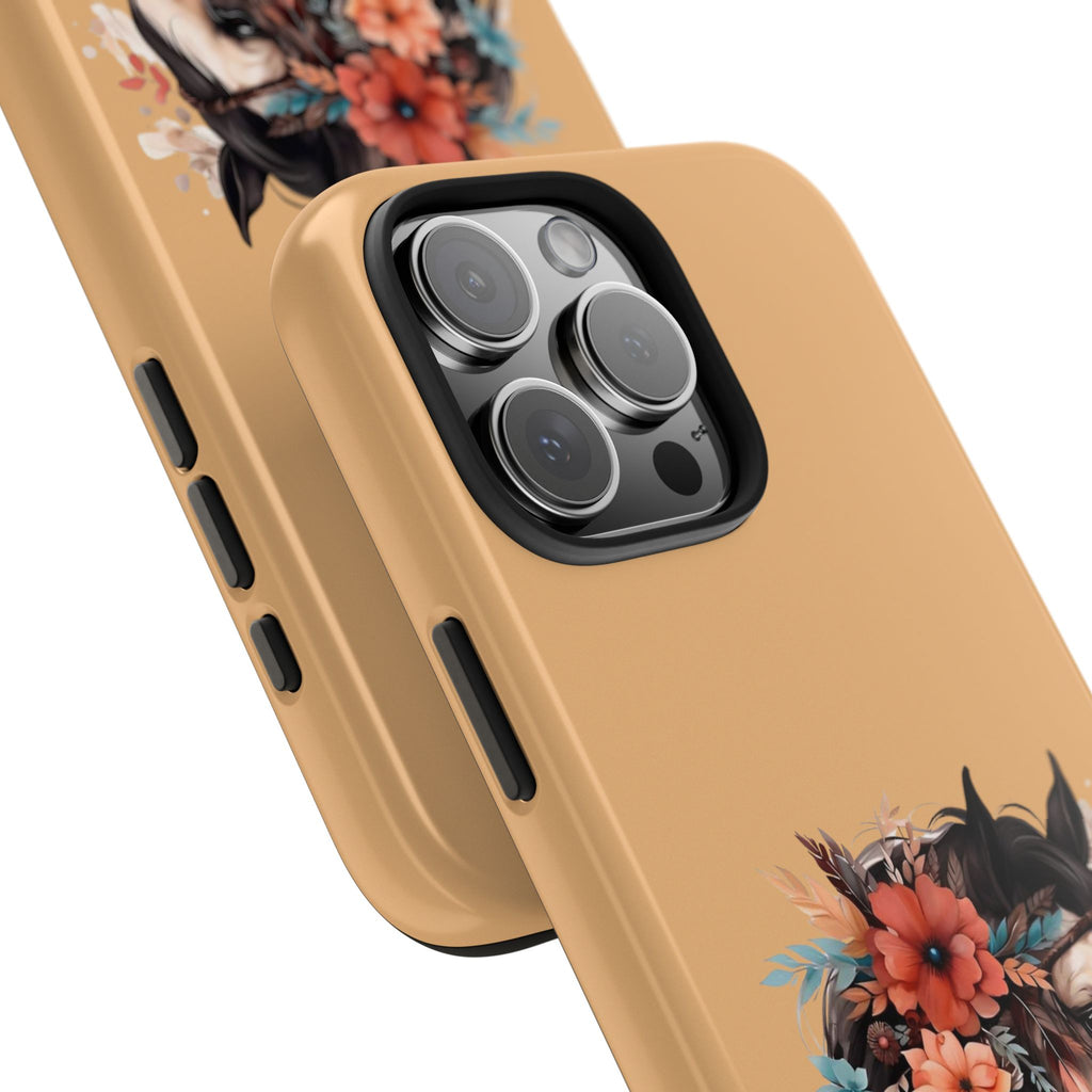 Horse Floral Tough Phone Case — Protective iPhone Cover with Boho Horse Head Design