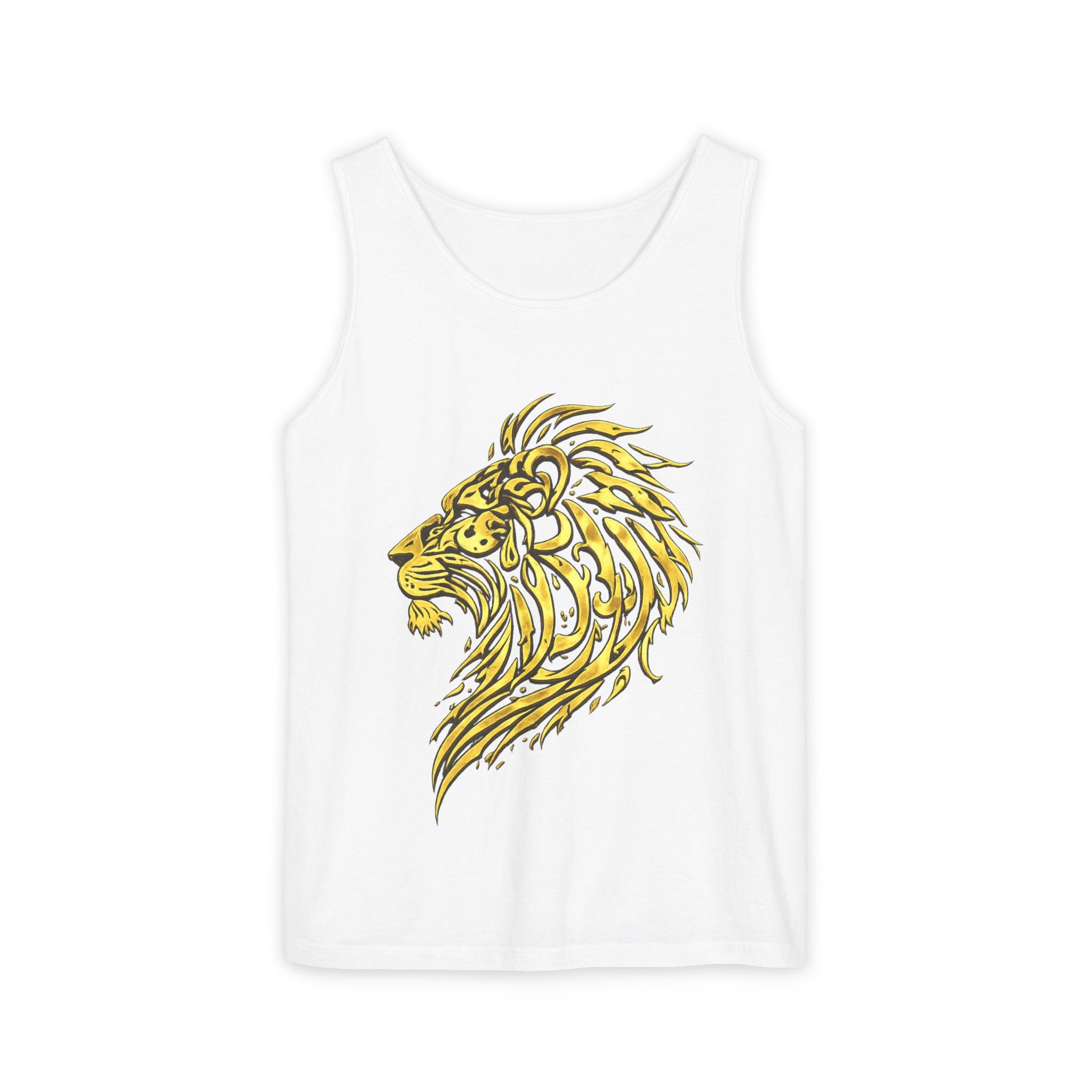 Lion Head Graphic Tank Top — Gold Tribal Mane Design