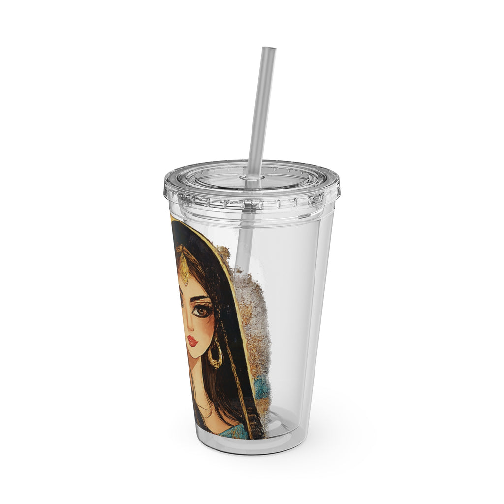 16oz Art Deco Goddess Tumbler with Straw — Middle Eastern Cityscape Design
