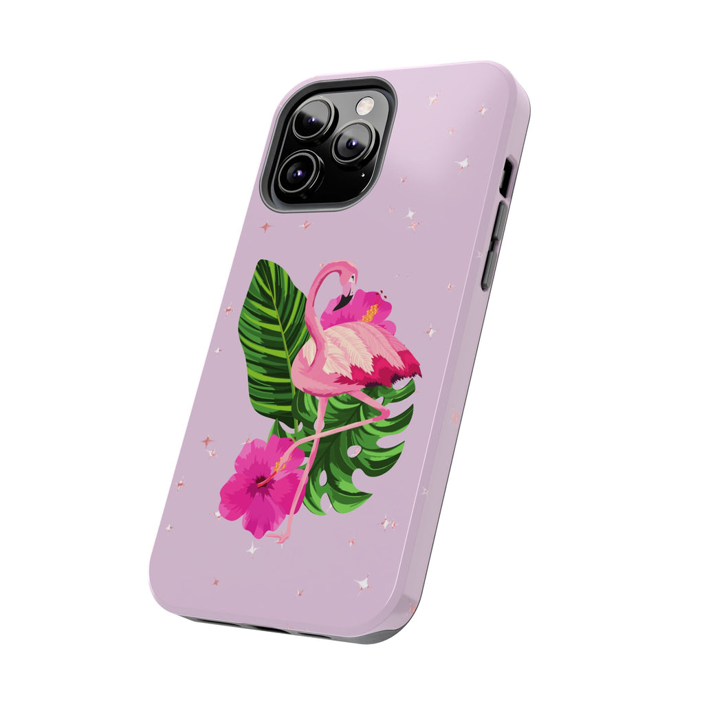 Flamingo Tropical Tough Phone Case — Pink Hibiscus & Palm Leaves