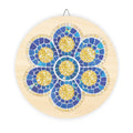 Round Mosaic Flower Wood Sign – Blue & Gold Decorative Wall Plaque