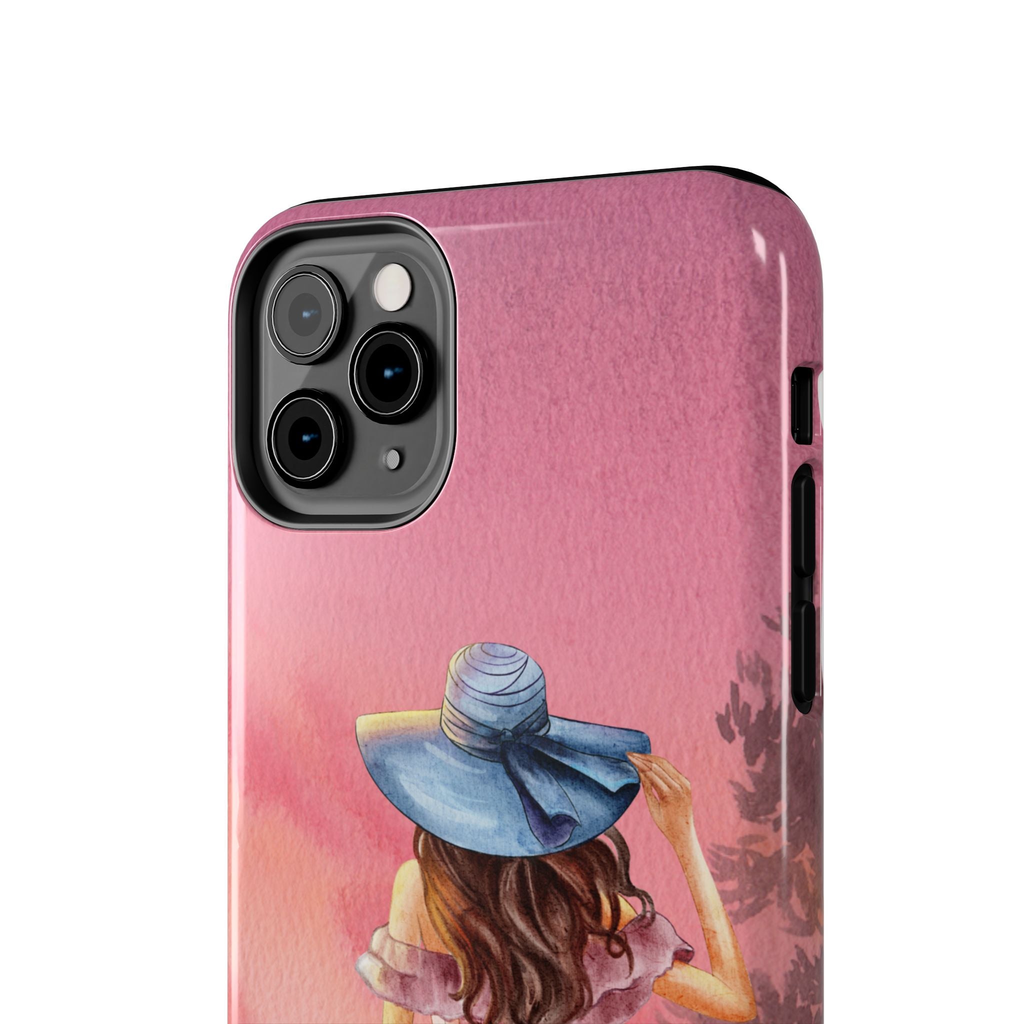 Pastel Picnic Girl Phone Case — Protective Tough Phone Case with Watercolor Sunset Design