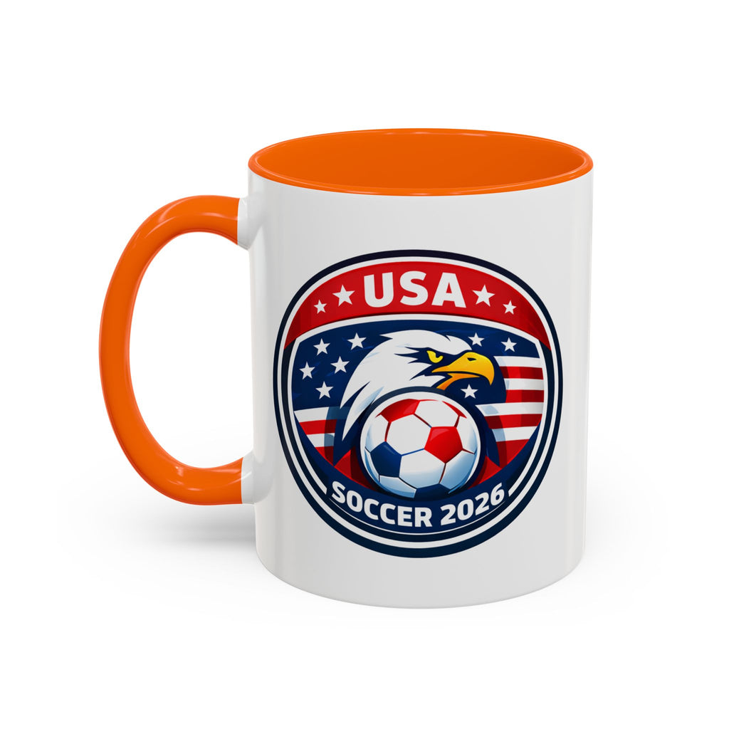 USA Soccer 2026 Accent Coffee Mug — Eagle & Flag Soccer Team Fan Gift (11/15oz)