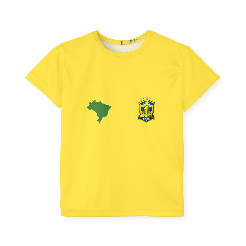 Brazil Kids Soccer Jersey – Yellow AOP Shirt with Flag and Crest