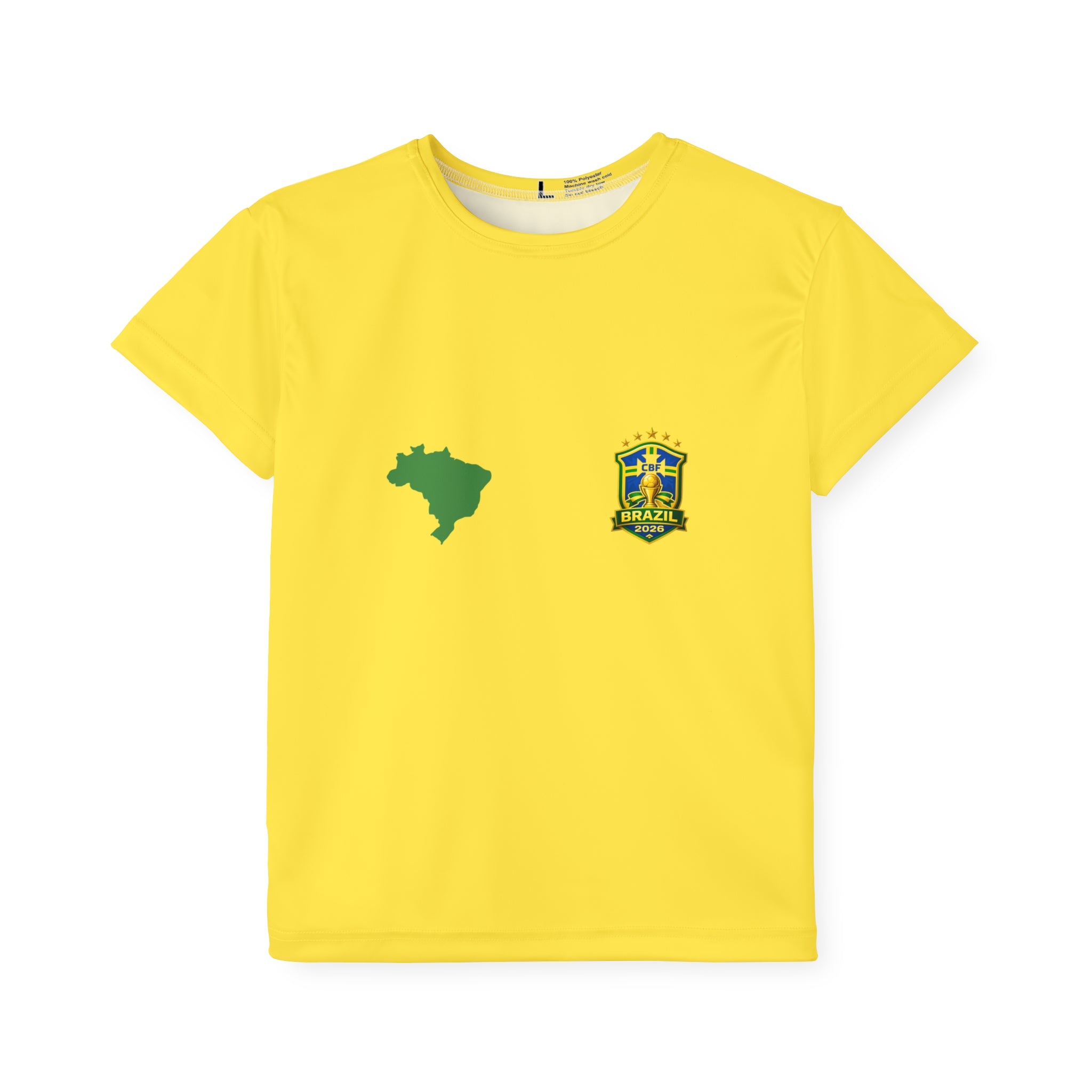 Brazil Kids Soccer Jersey – Yellow AOP Shirt with Flag and Crest