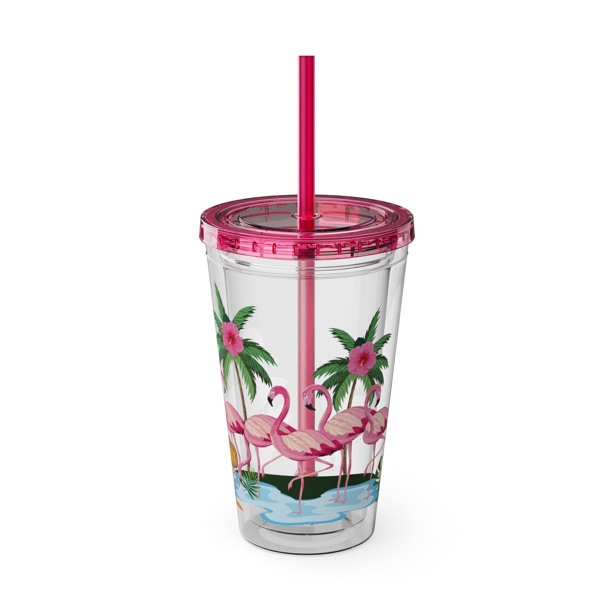 Flamingo Palm Tumbler — 16oz Sunsplash Straw Cup