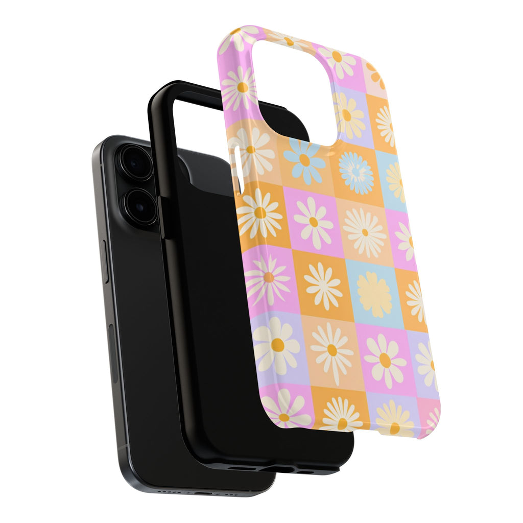Daisy Check Tough Phone Case – Retro Pastel Floral iPhone Cover