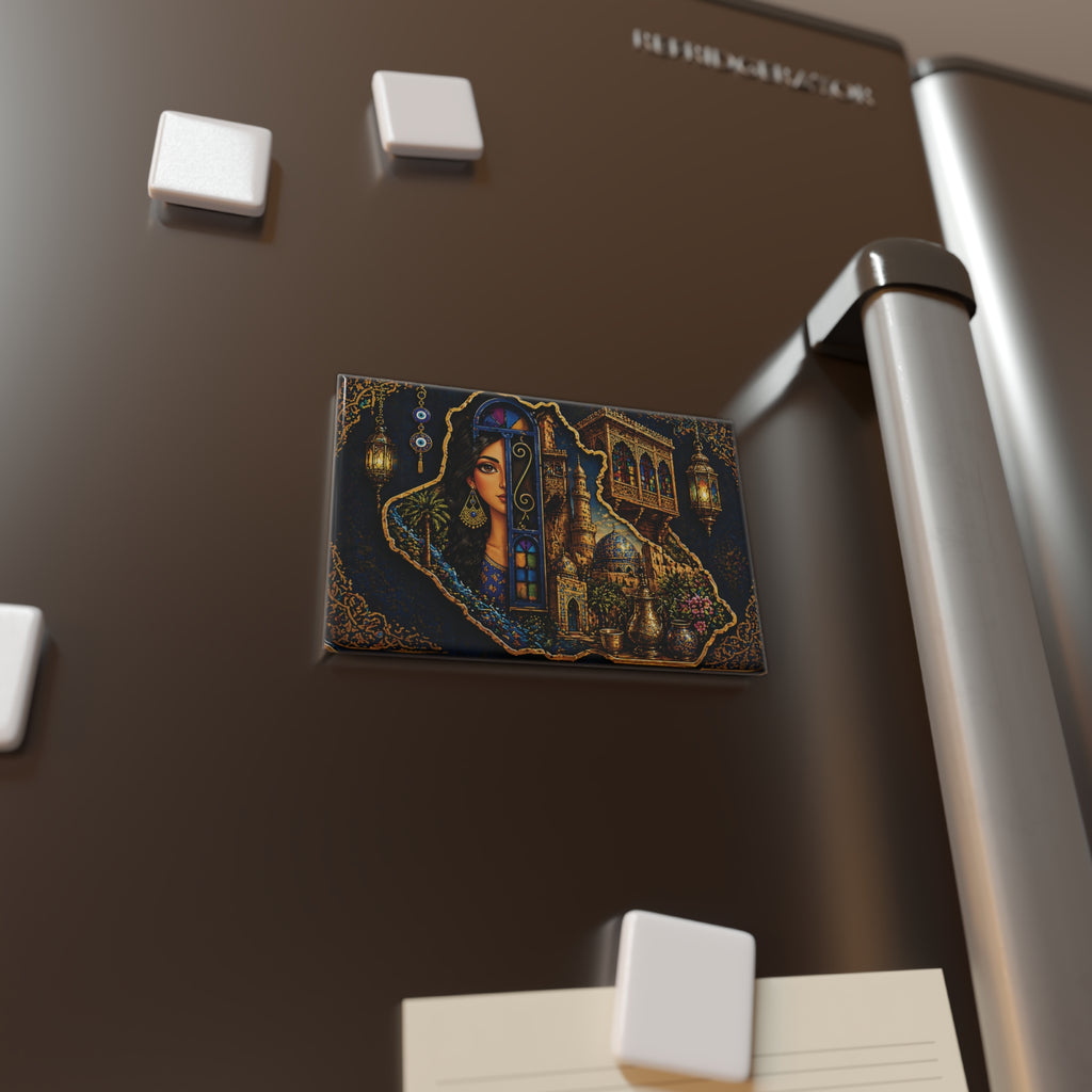 Middle Eastern Elegance Rectangle Magnet — Desert Night Woman & Lanterns