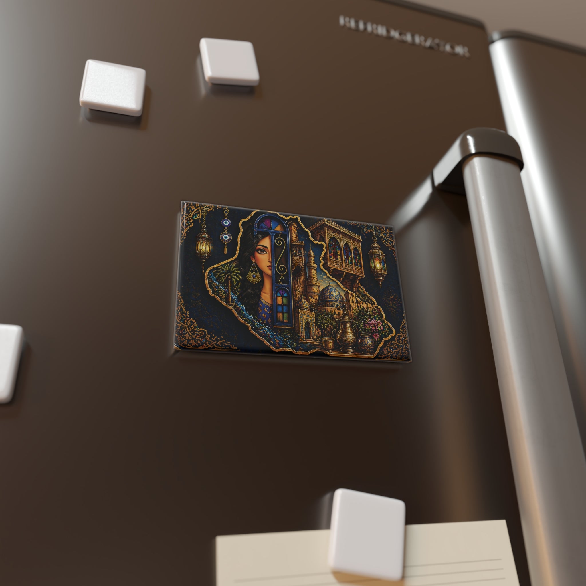 Middle Eastern Elegance Rectangle Magnet — Desert Night Woman & Lanterns