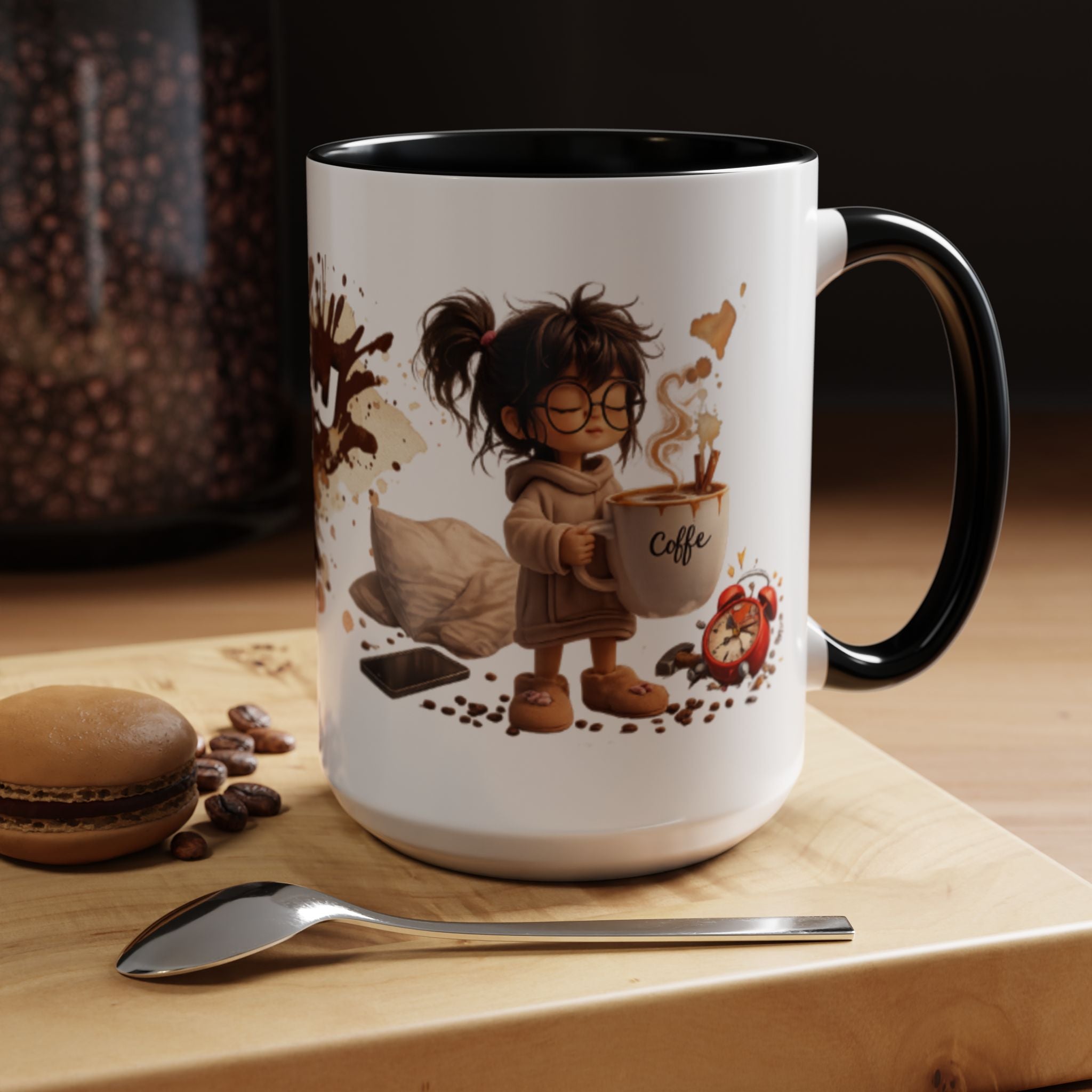 Cute Coffee Girl Accent Mug — Arabic Script Coffee Design (11/15oz)