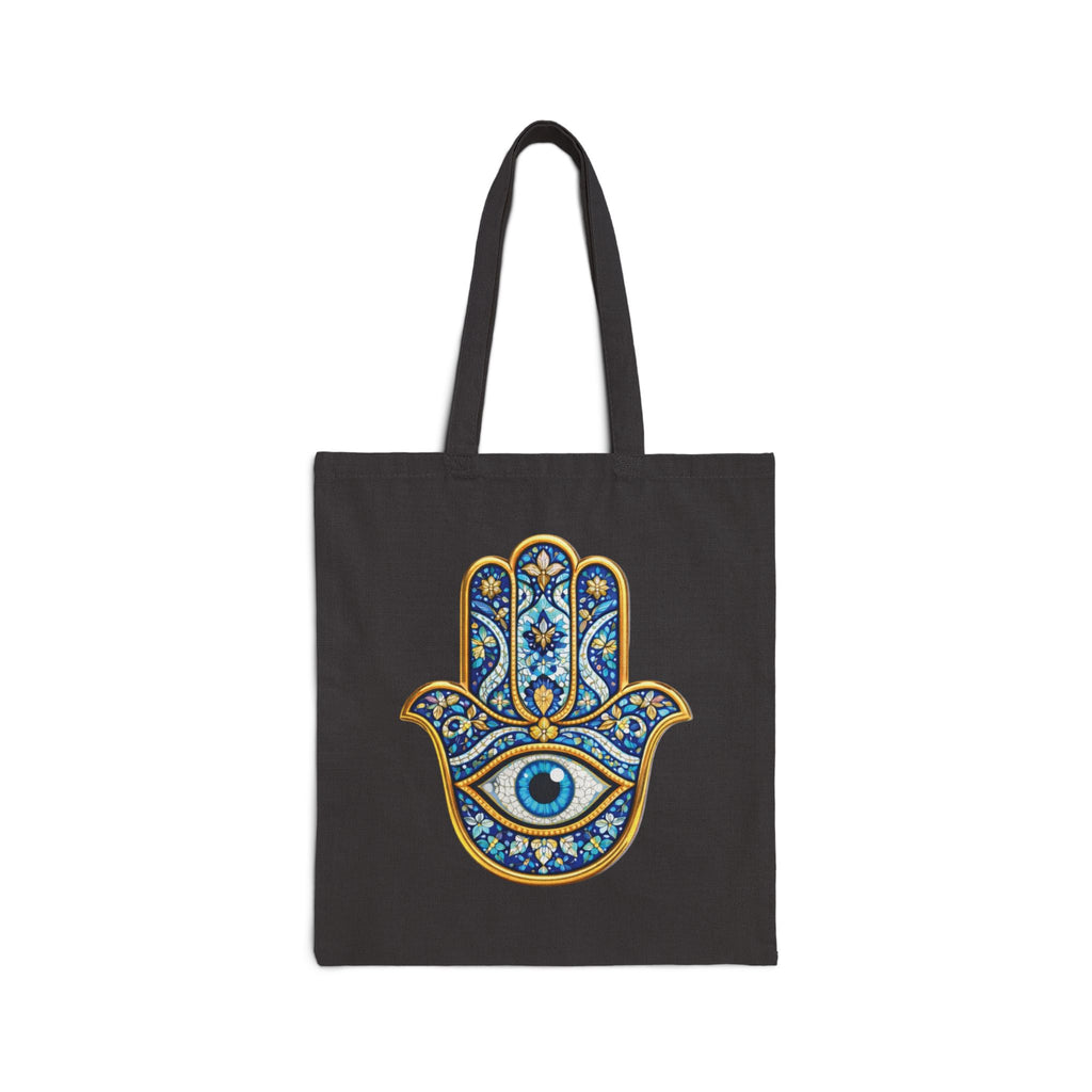 Hamsa Hand Tote Bag — Boho Evil Eye Cotton Canvas Shopper