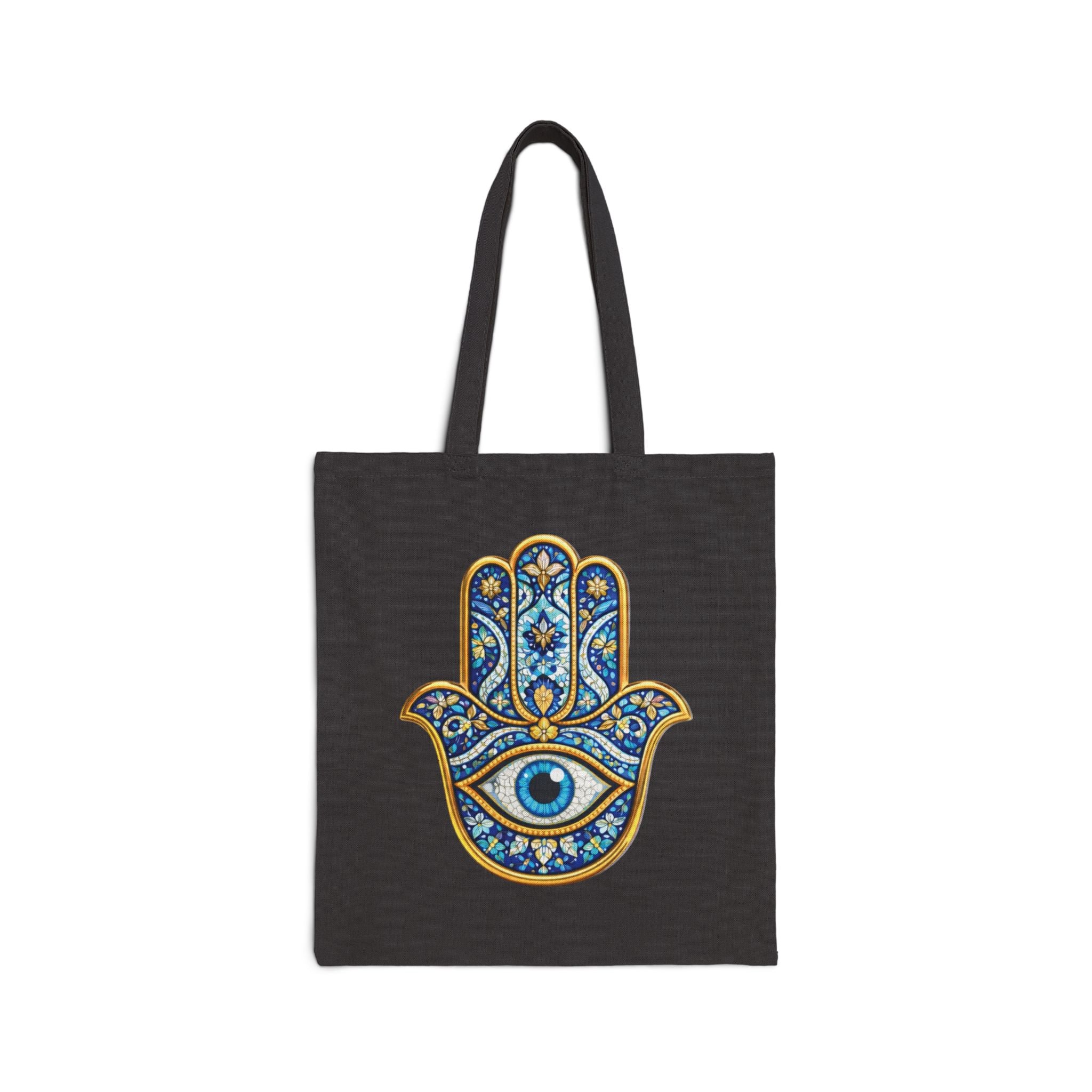 Hamsa Hand Tote Bag — Boho Evil Eye Cotton Canvas Shopper