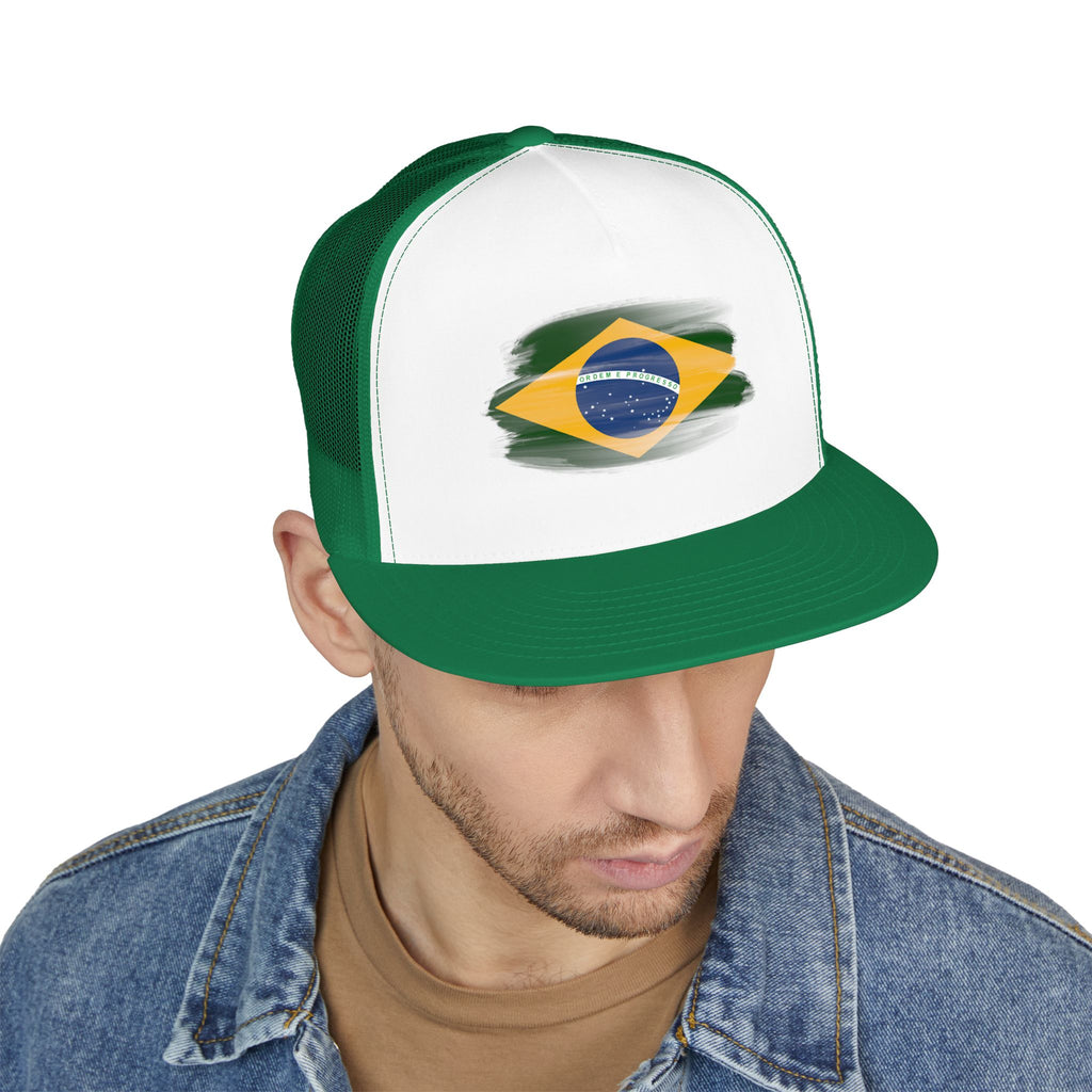 Brazil Flag Trucker Cap – Distressed Brushstroke Design