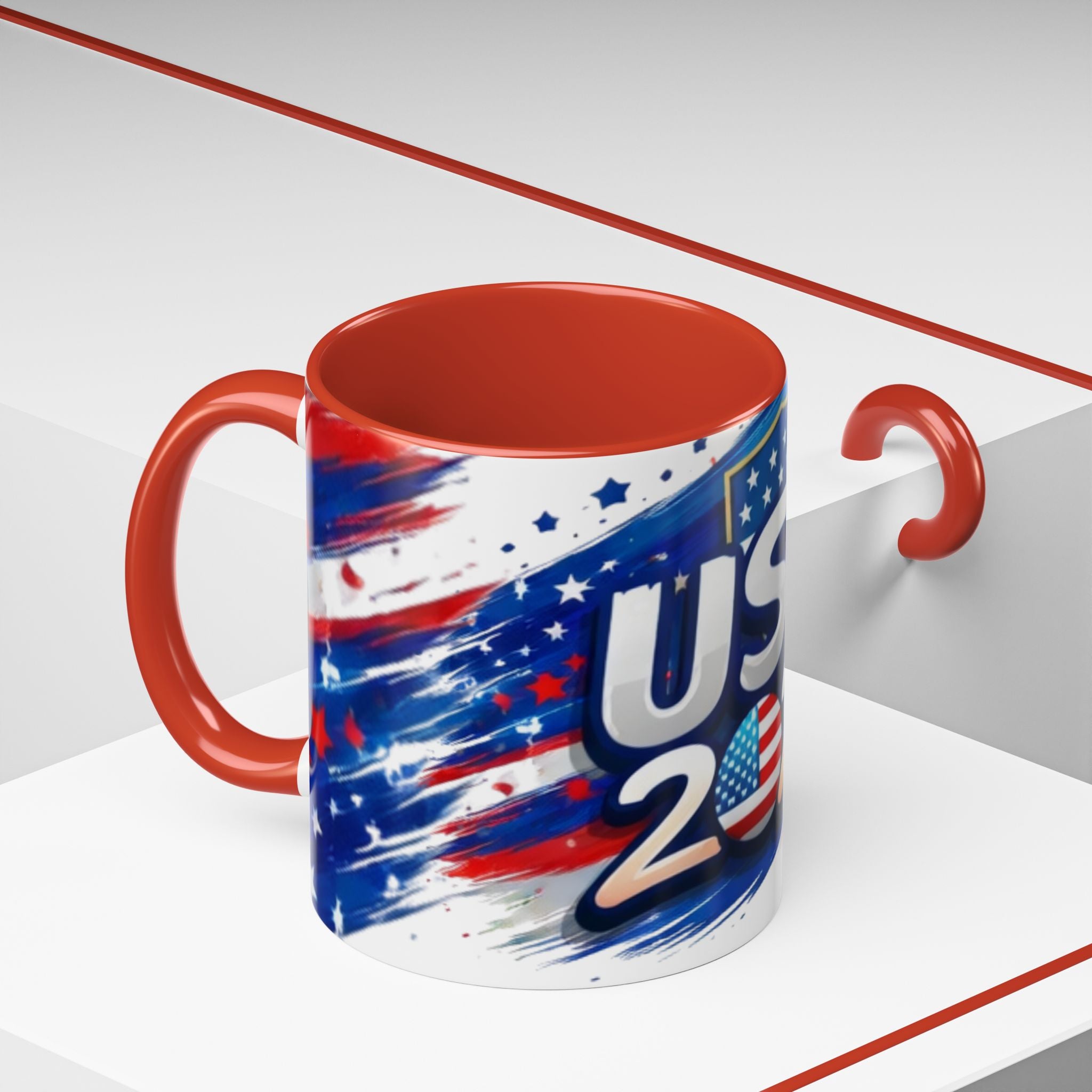 USA 2026 Flag Accent Coffee Mug — Patriotic Fourth of July Drinkware