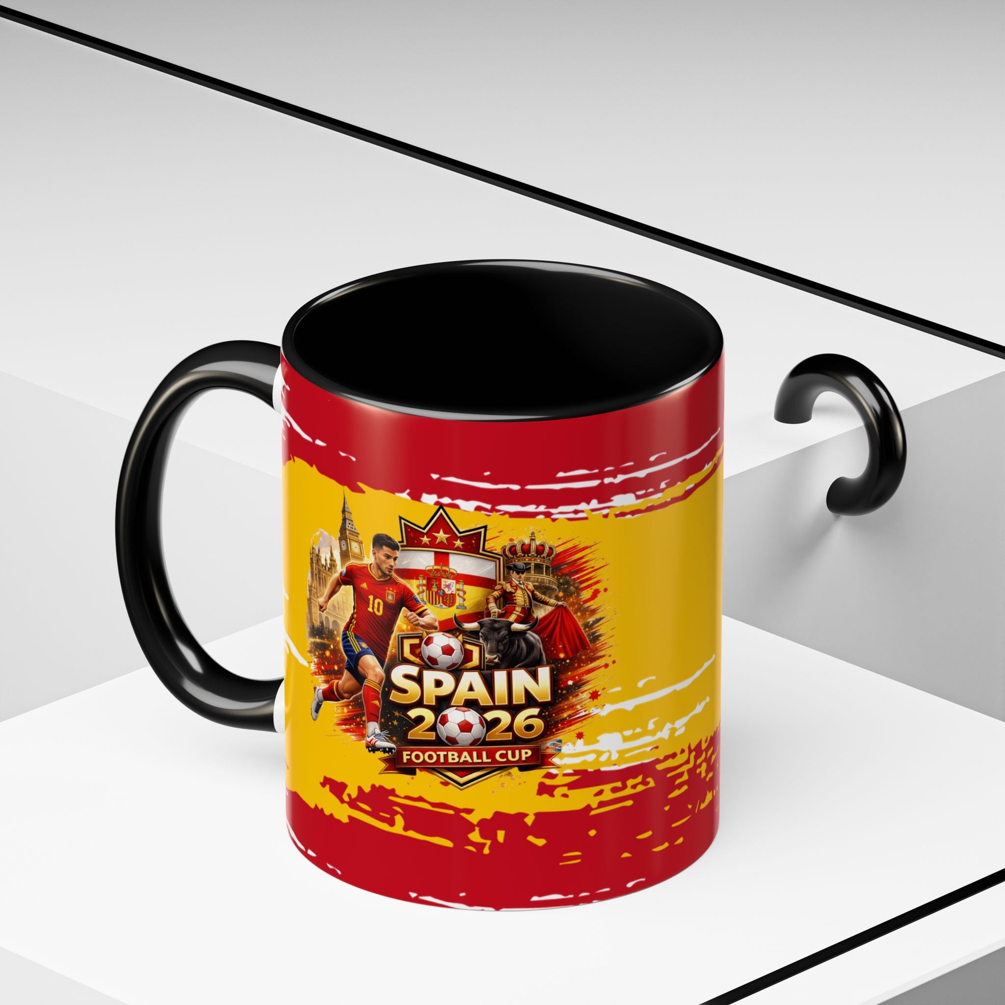 Spanish Flag Accent Coffee Mug – Bold Red & Gold Brushstroke Ceramic Mug