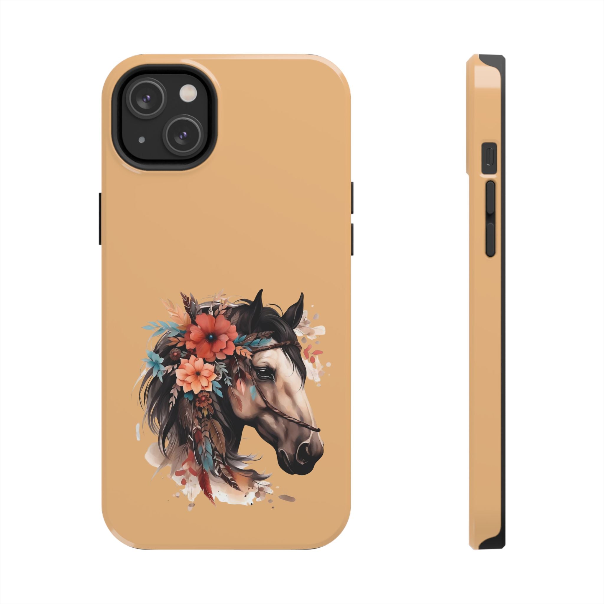 Horse Floral Tough Phone Case — Protective iPhone Cover with Boho Horse Head Design