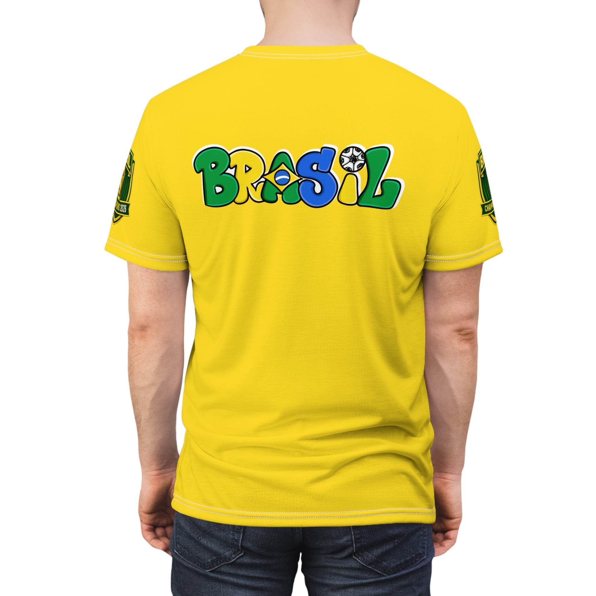 Brazil Flag Crest T-Shirt — Yellow Soccer Fan Tee
