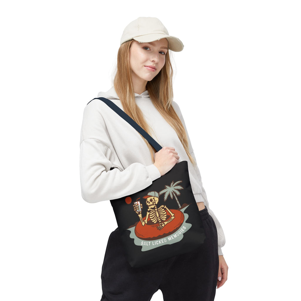 Hello Summer Skeleton Tote Bag — 'Salt Licked Memories' Beach Graphic