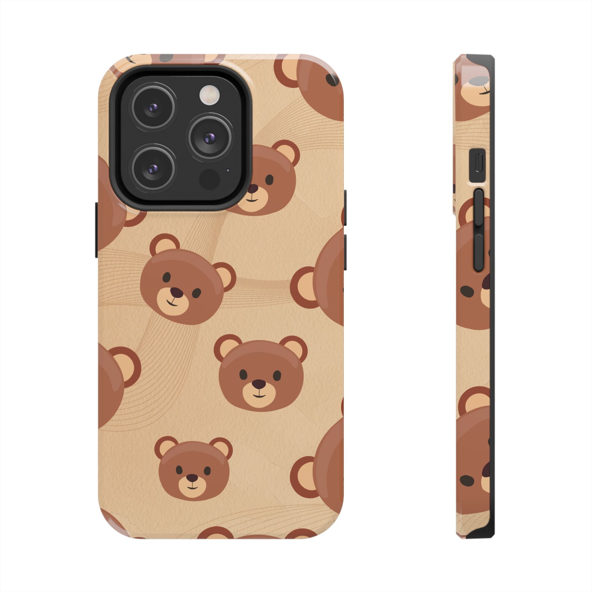 Bear Pattern Tough Phone Case — Cute Brown Bear Protective Phone Cover