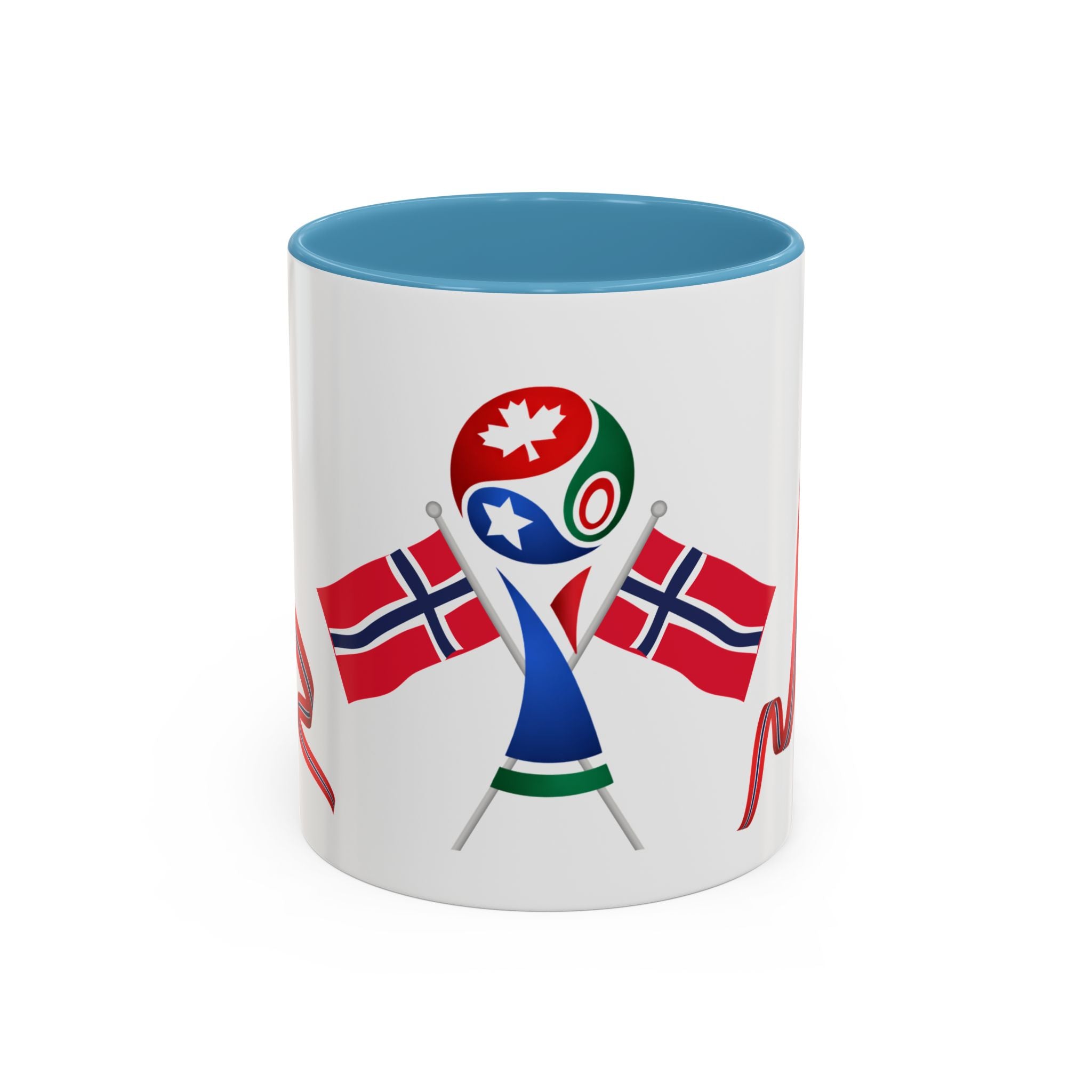 Norway Pride Coffee Mug — Norwegian Flag Ribbon & Cup Emblem Accent Mug