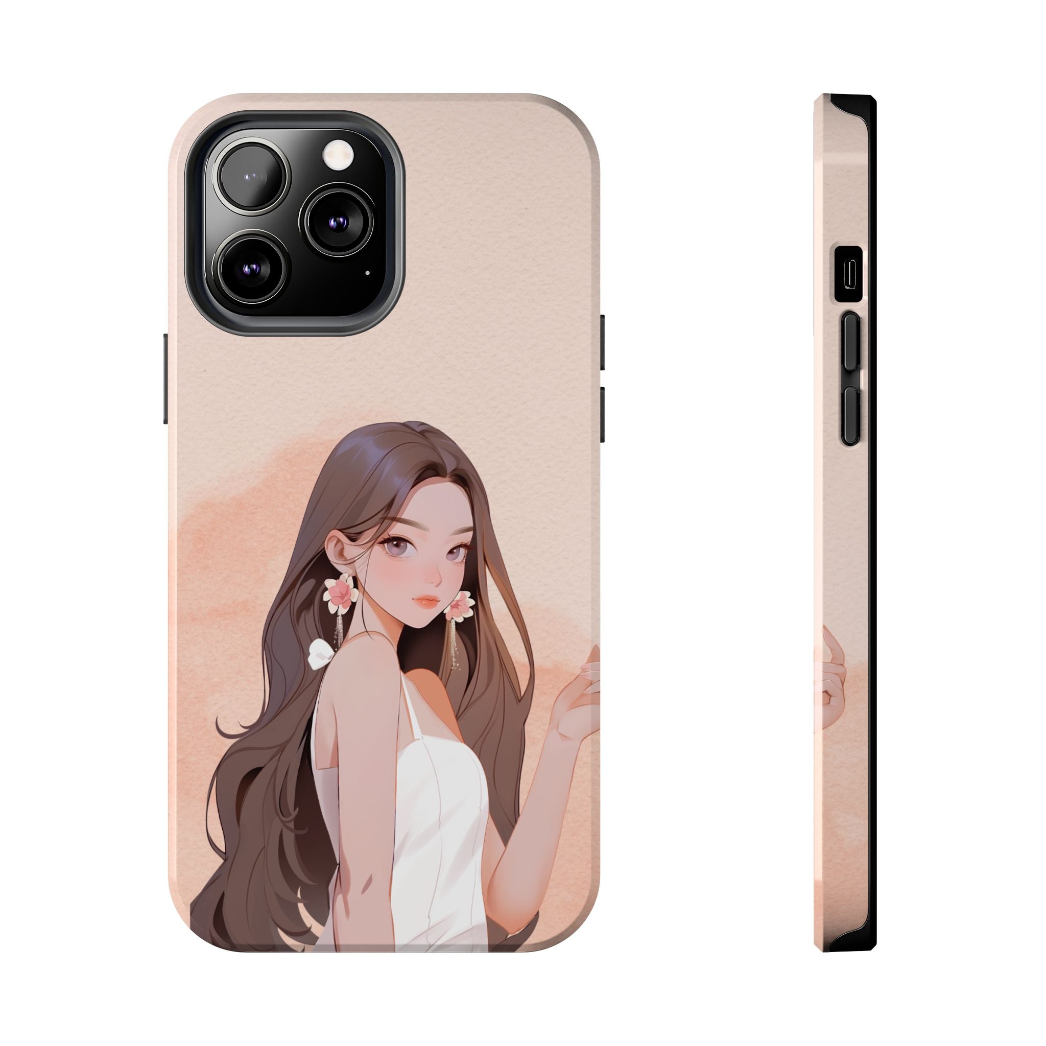 Tough Phone Case — Elegant Anime Girl Illustration, Protective Slim Phone Cover