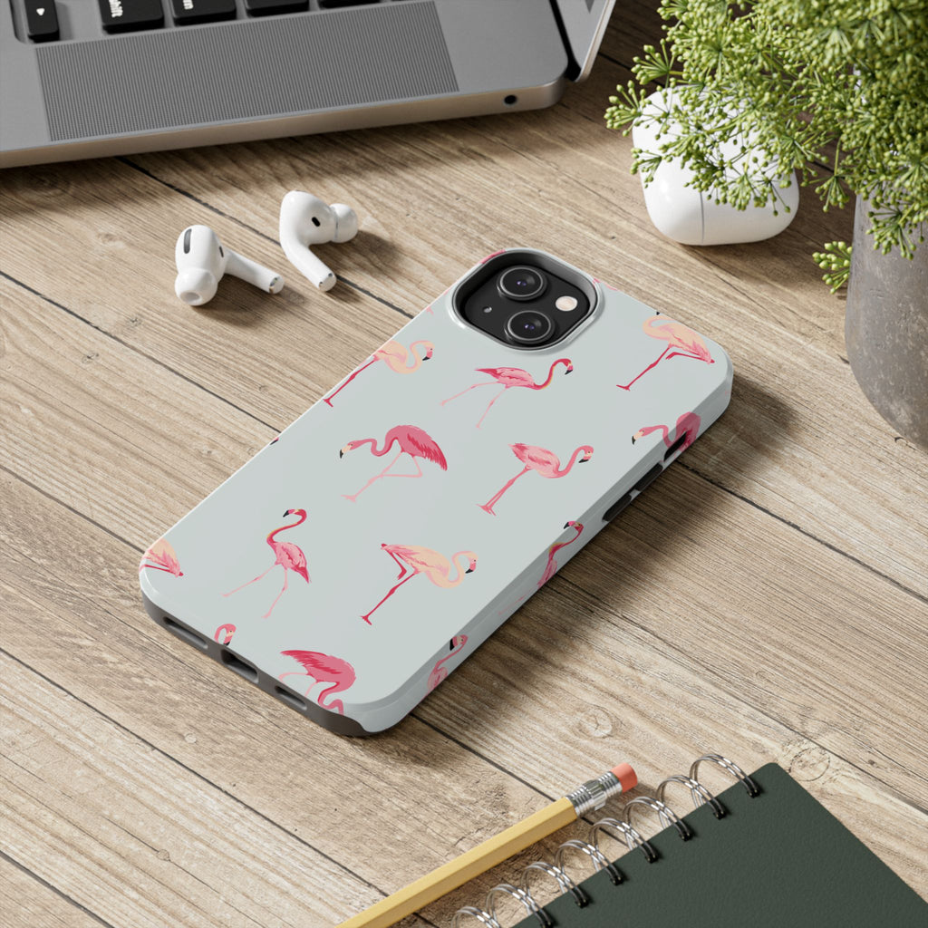 Flamingo Pattern Tough Phone Case — Cute Pink Birds Protective Phone Cover