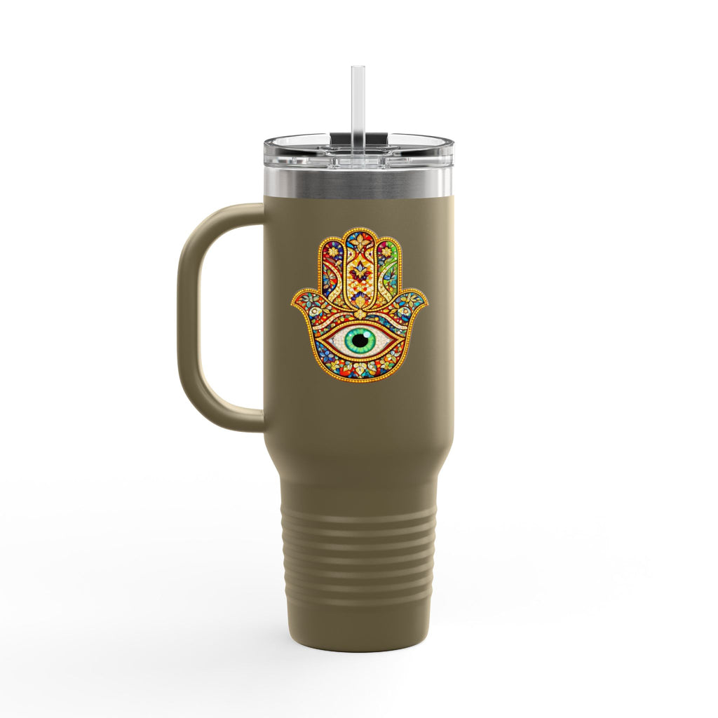 40oz Insulated Travel Mug – Colorful Hamsa Hand with Eye | Spiritual Protection Tumbler
