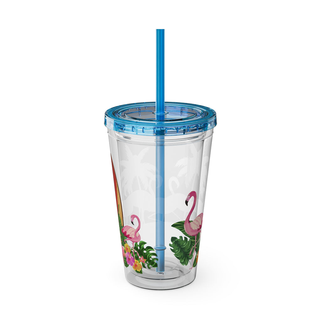 Flamingo Palm Tumbler — 16oz Sunsplash Straw Cup