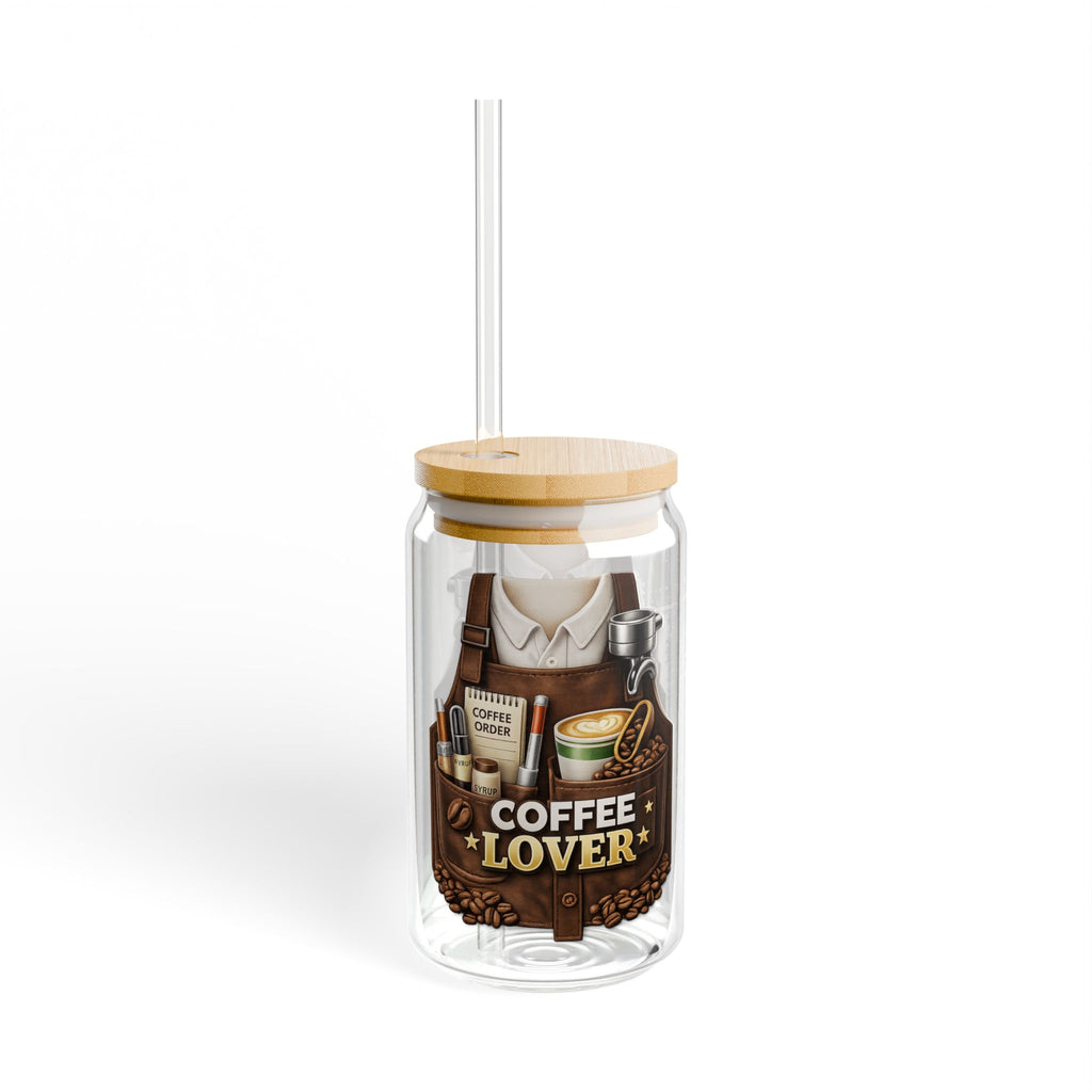 Coffee Lover Sipper Glass with Bamboo Lid & Straw
