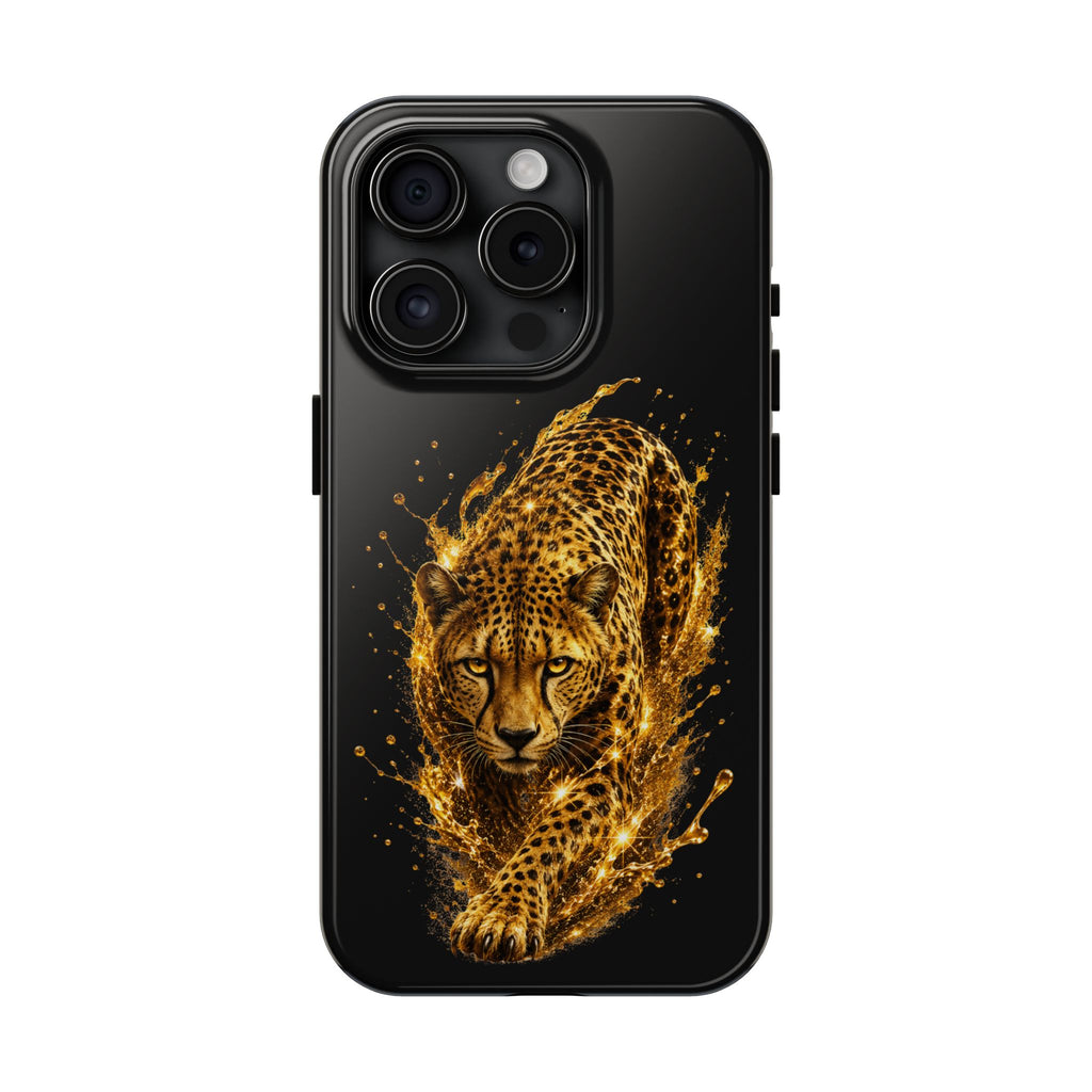 Golden Cheetah Tough Phone Case — Fierce Splash Design, Protective iPhone Cover