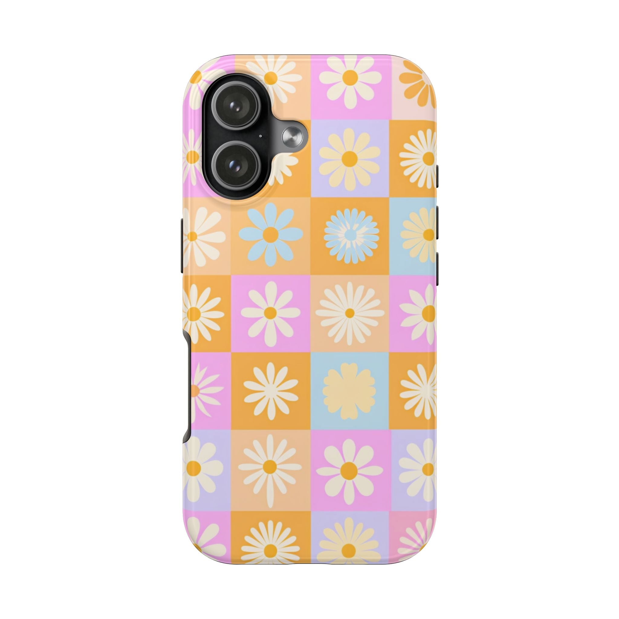 Daisy Check Tough Phone Case – Retro Pastel Floral iPhone Cover