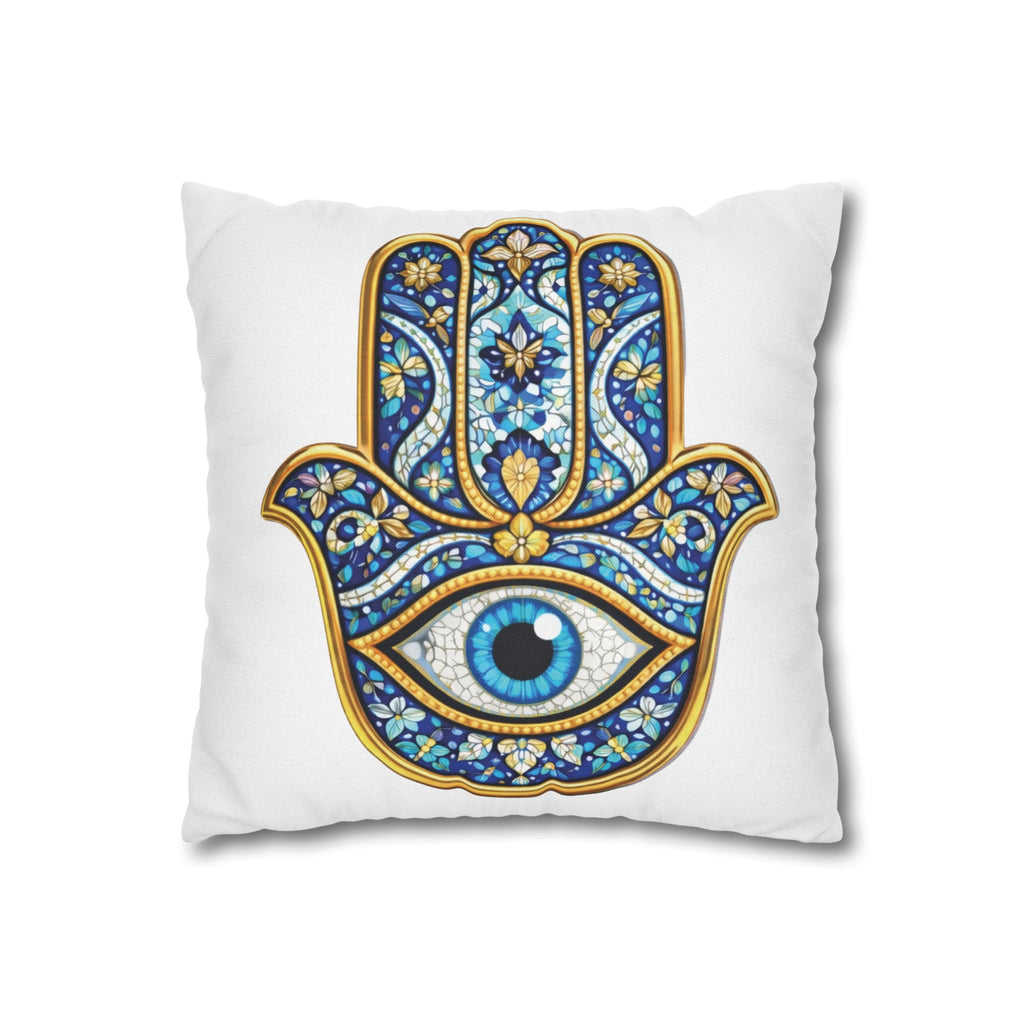 Hamsa Hand Throw Pillow – Blue Mosaic Evil Eye Decorative Pillowcase